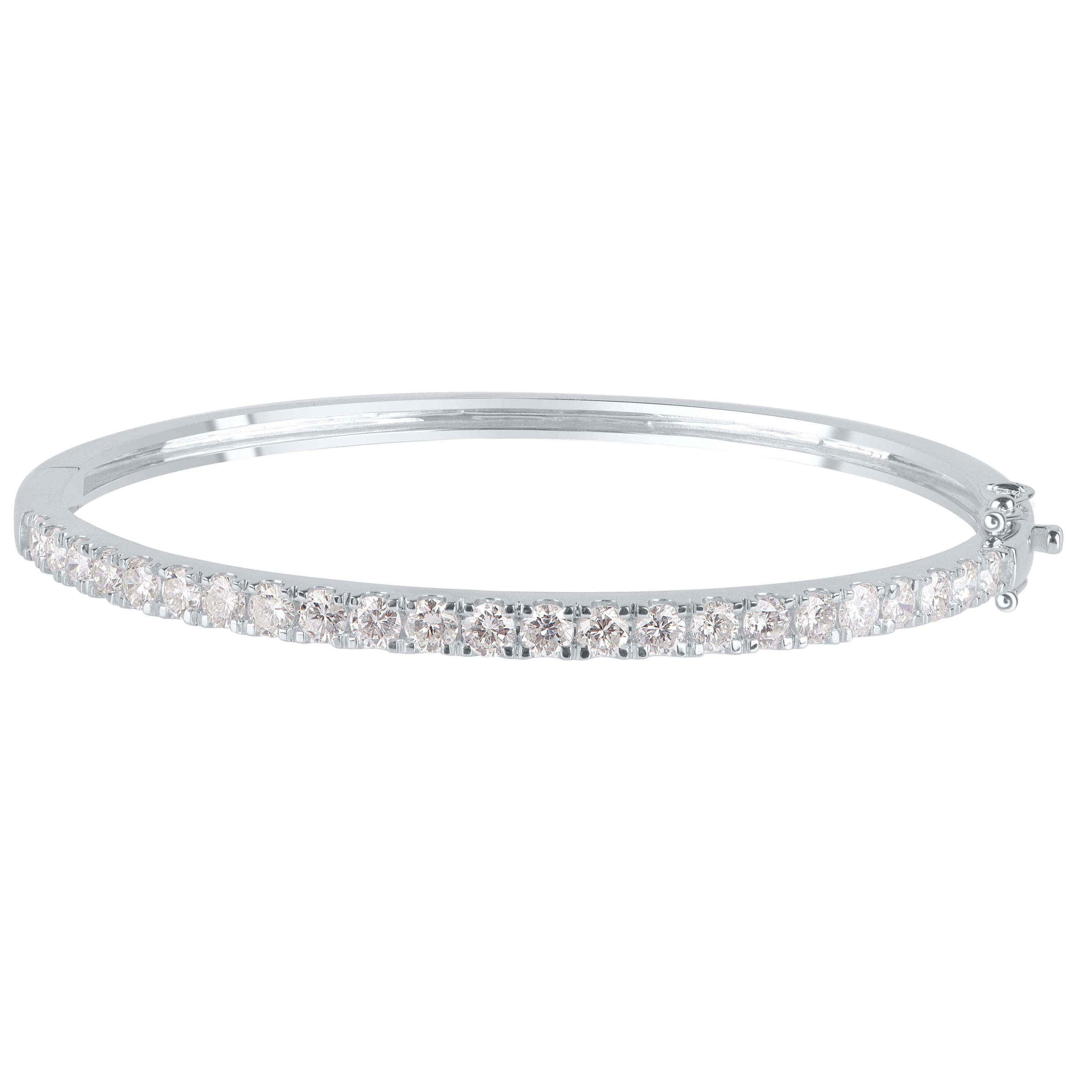 TJD IGI Certified 3 Carat Diamond 10 Karat White Gold Classic Designer Bangle