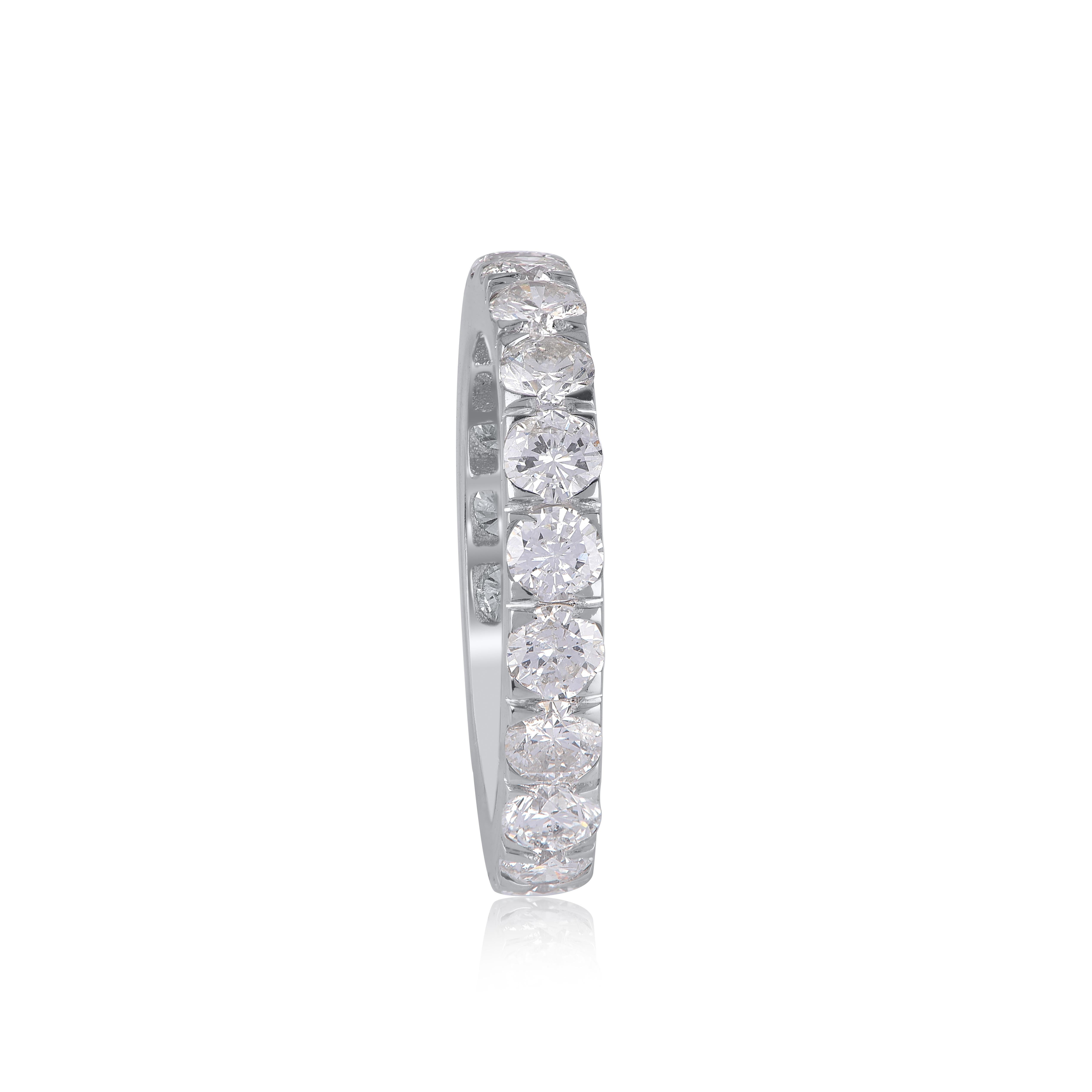 Contemporary TJD IGI Certified 3 CT Round Diamond Classic Eternity Band Ring 14KT White Gold For Sale