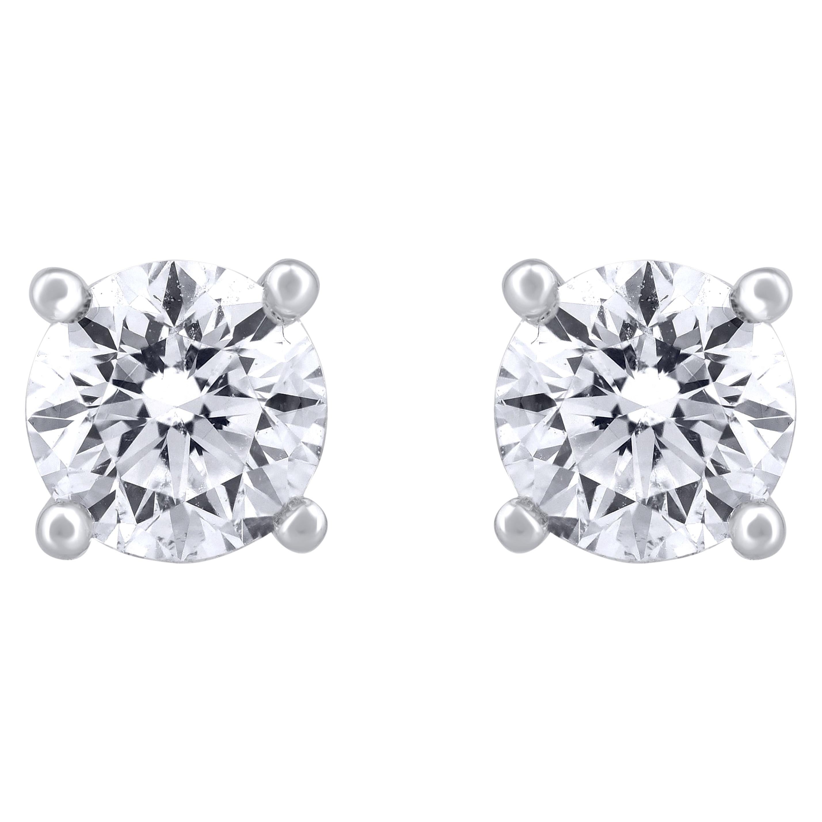 TJD IGI Certified 3.00 CT Diamond 4 Prong Solitaire Stud Earrings 18K White Gold For Sale