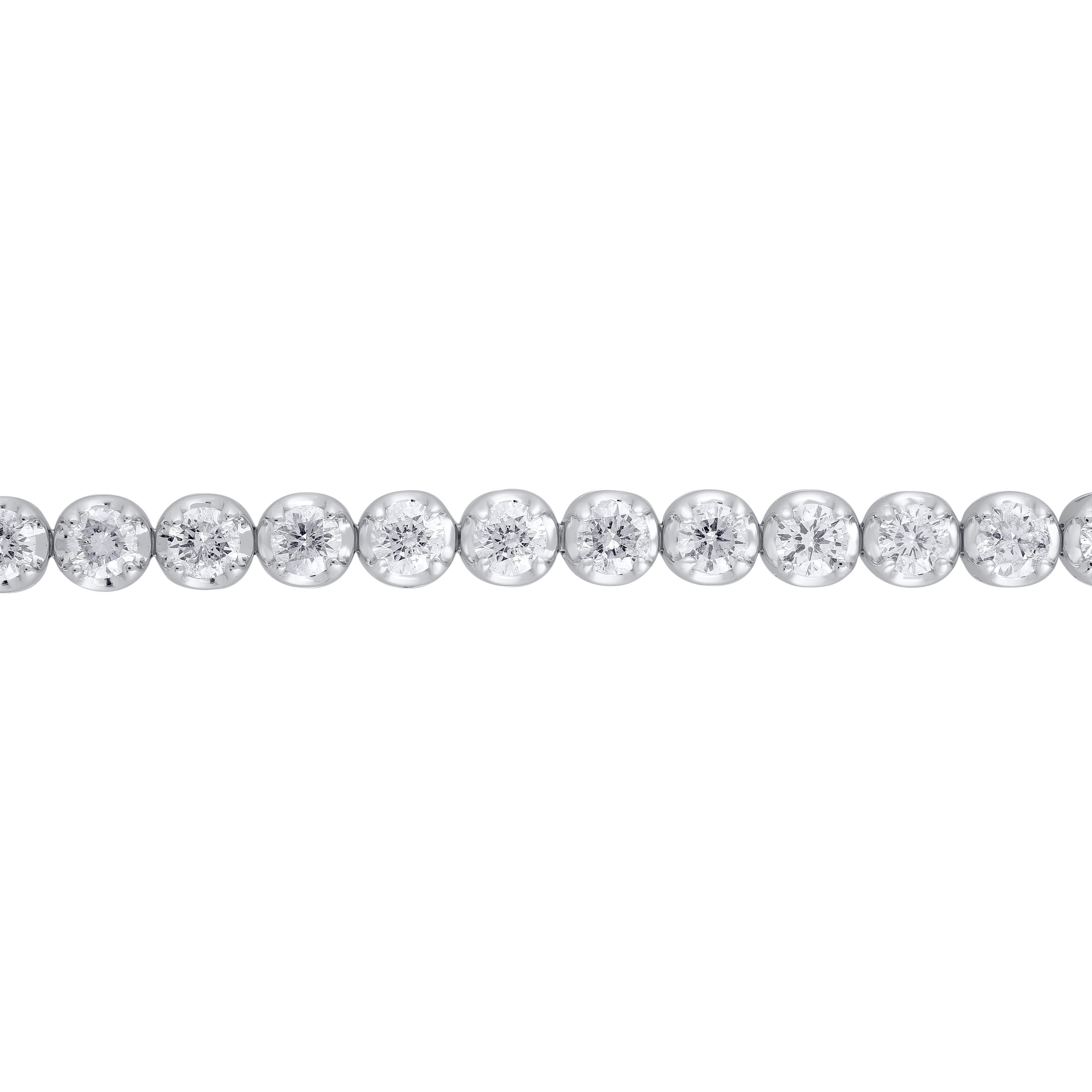 This stunning bracelet is perfect for everyday wear. It is studded with 41 diamonds in prong setting and crafted in 14 Kt white gold. Diamond are graded HI Color, I2 Clarity. Bracelet secures firmly with a box clasp and it will be accompanied with