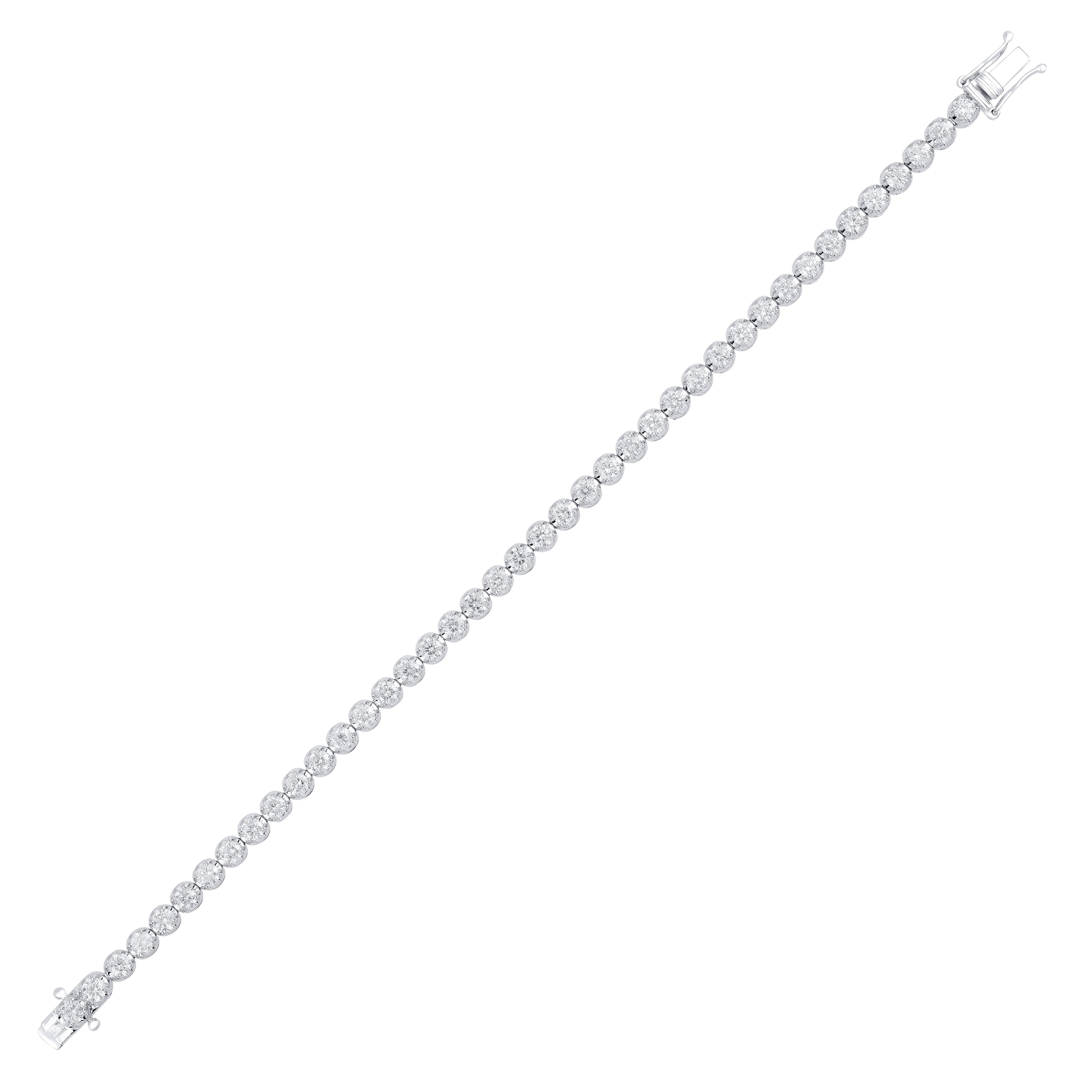 TJD IGI Certified 5 Carat Natural Diamond 14K White Gold Classic Tennis Bracelet In New Condition For Sale In New York, NY