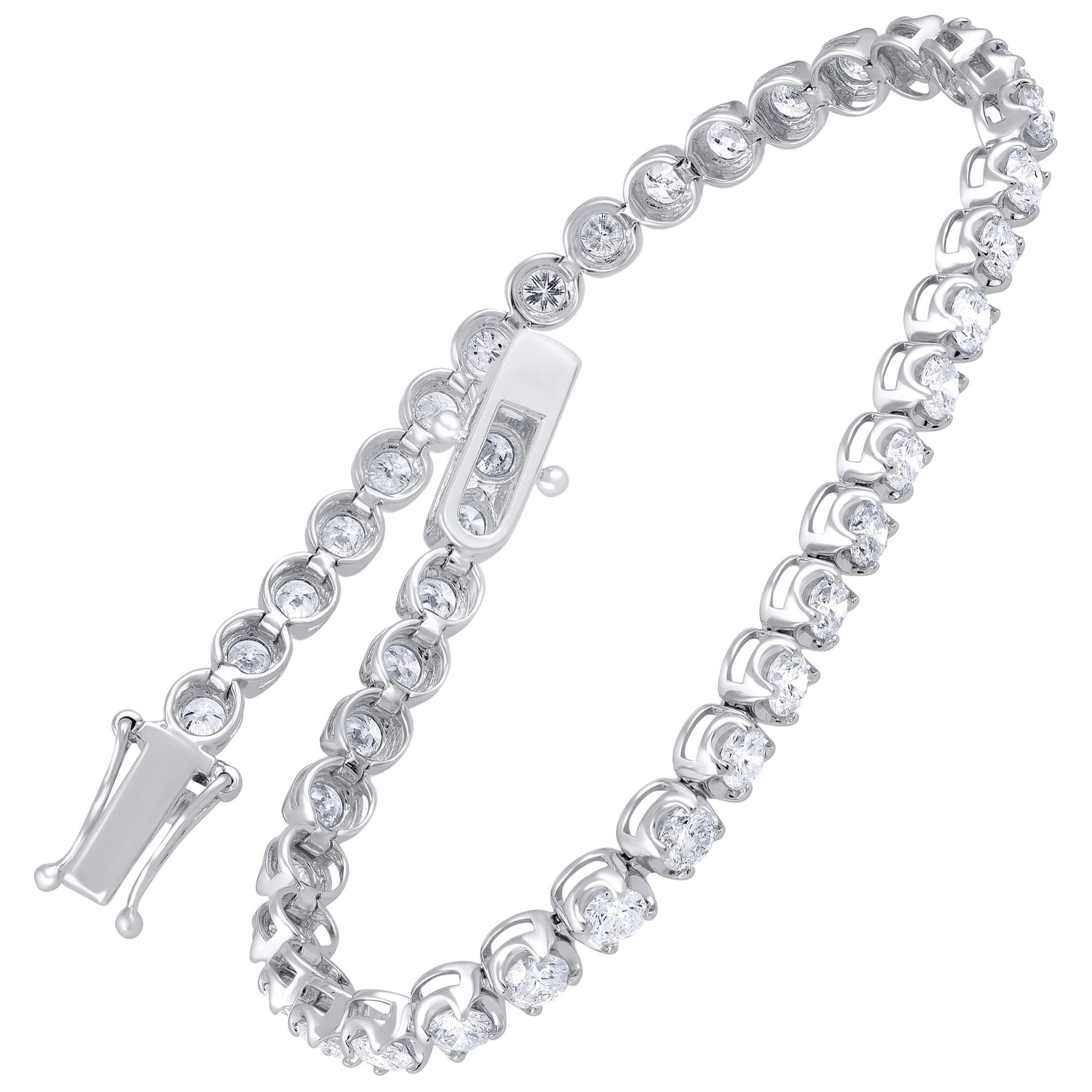 TJD Bracelet tennis classique en or blanc 14 carats certifié IGI 5 carats diamant naturel