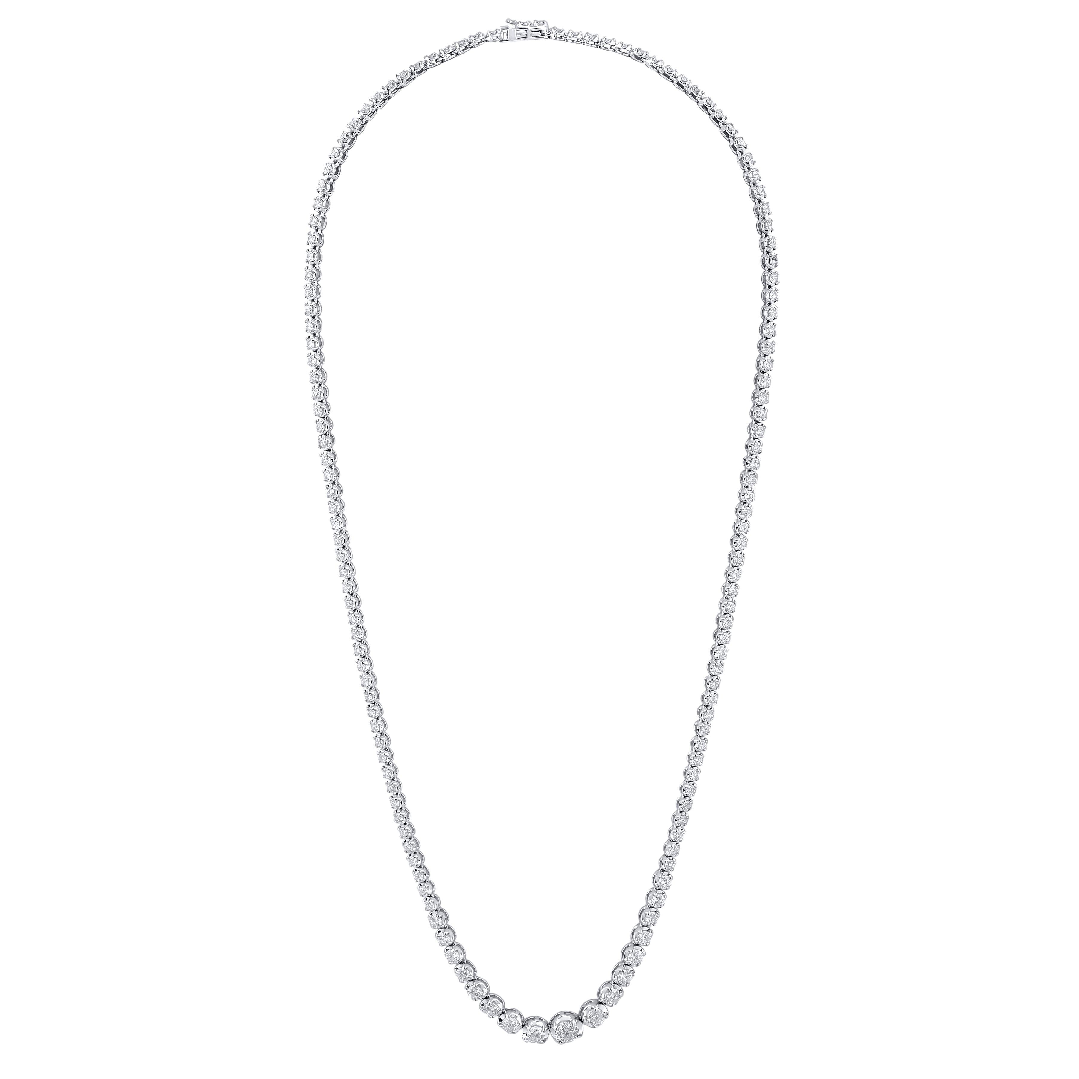 Contemporary TJD IGI Certified 5.0 Carat Diamond 14 K White Gold Prong Set Tennis Necklace For Sale