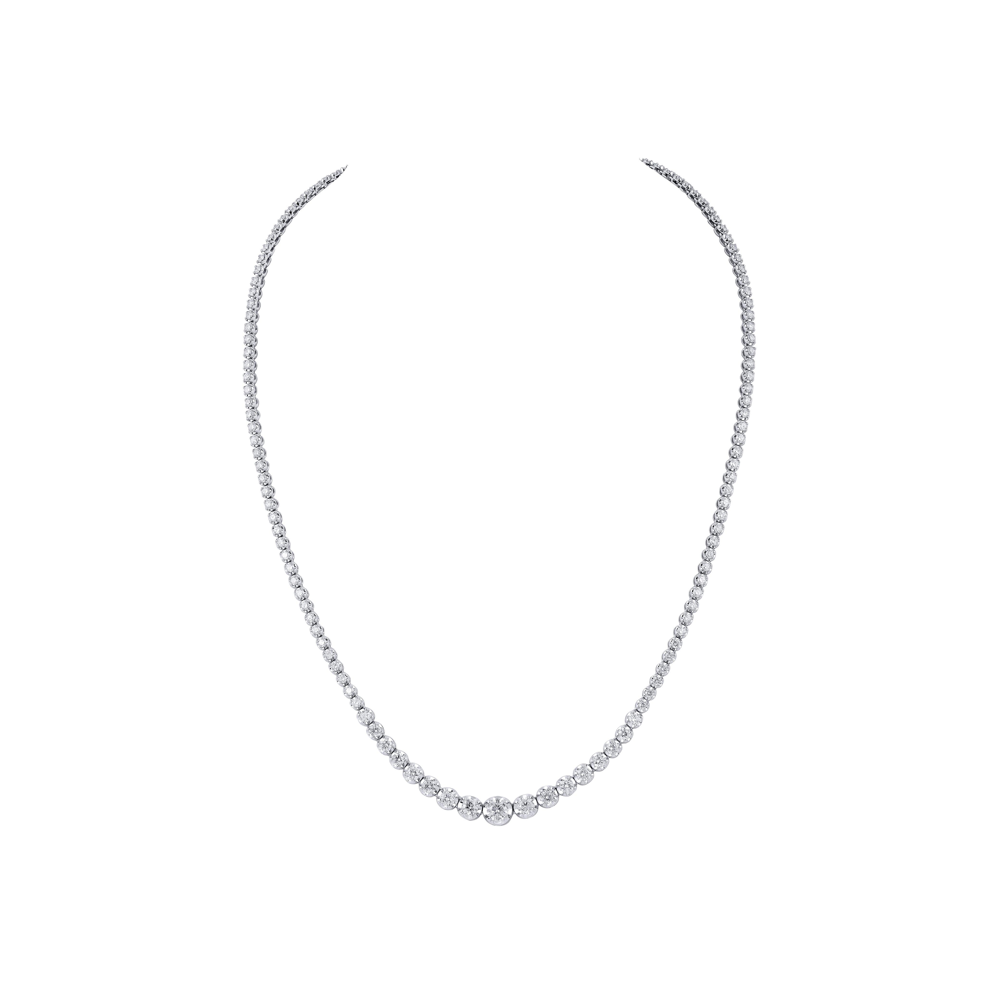 Round Cut TJD IGI Certified 5.0 Carat Diamond 14 K White Gold Prong Set Tennis Necklace For Sale