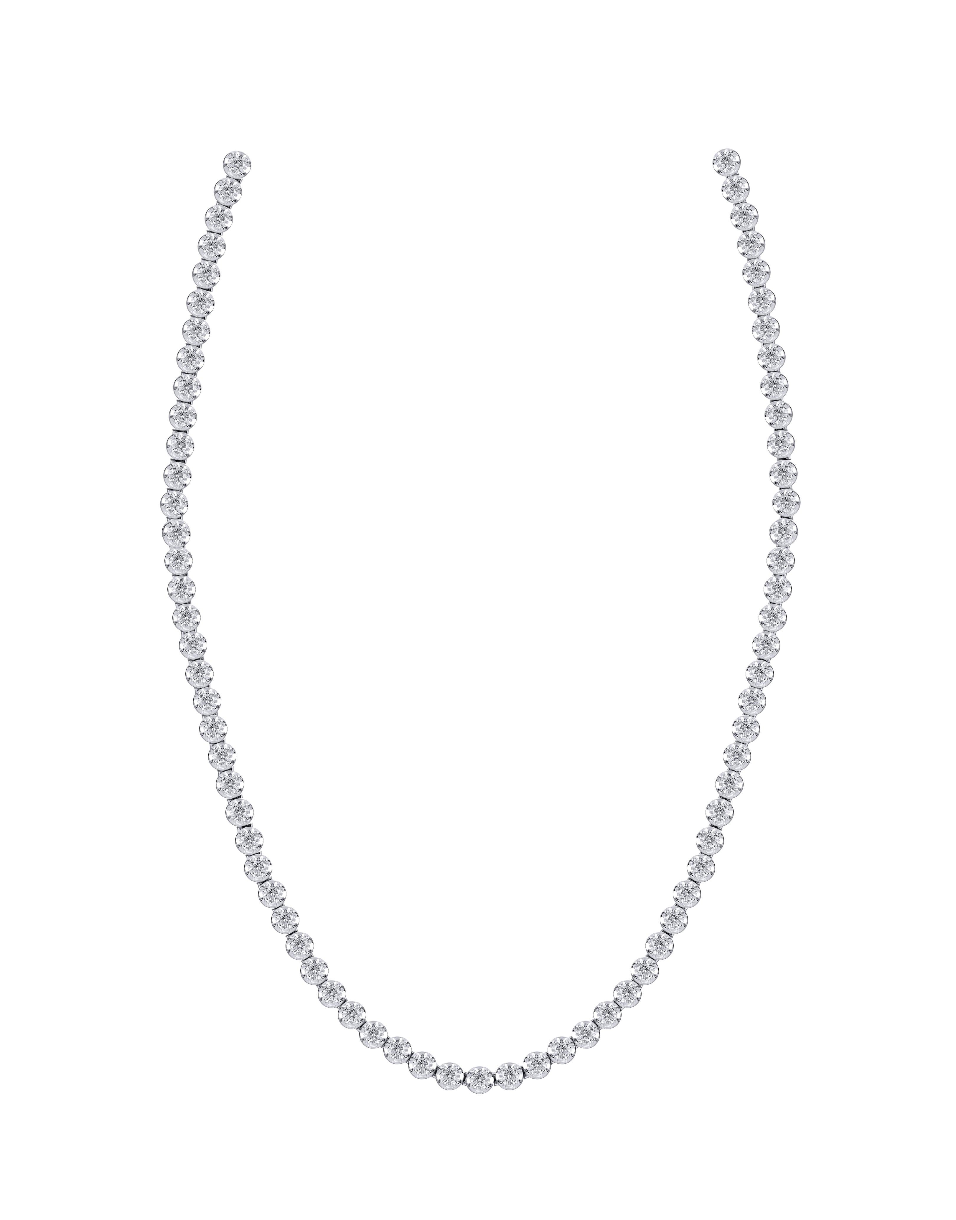 TJD IGI Certified 5.0 Carat Diamond 14 K White Gold Prong Set Tennis Necklace In New Condition For Sale In New York, NY