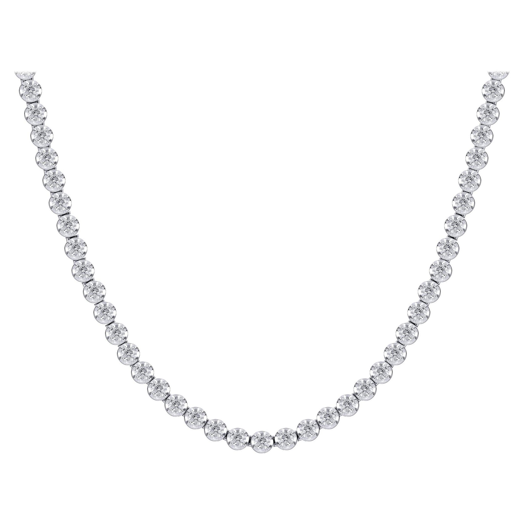 TJD IGI Certified 5.0 Carat Diamond 14 K White Gold Prong Set Tennis Necklace