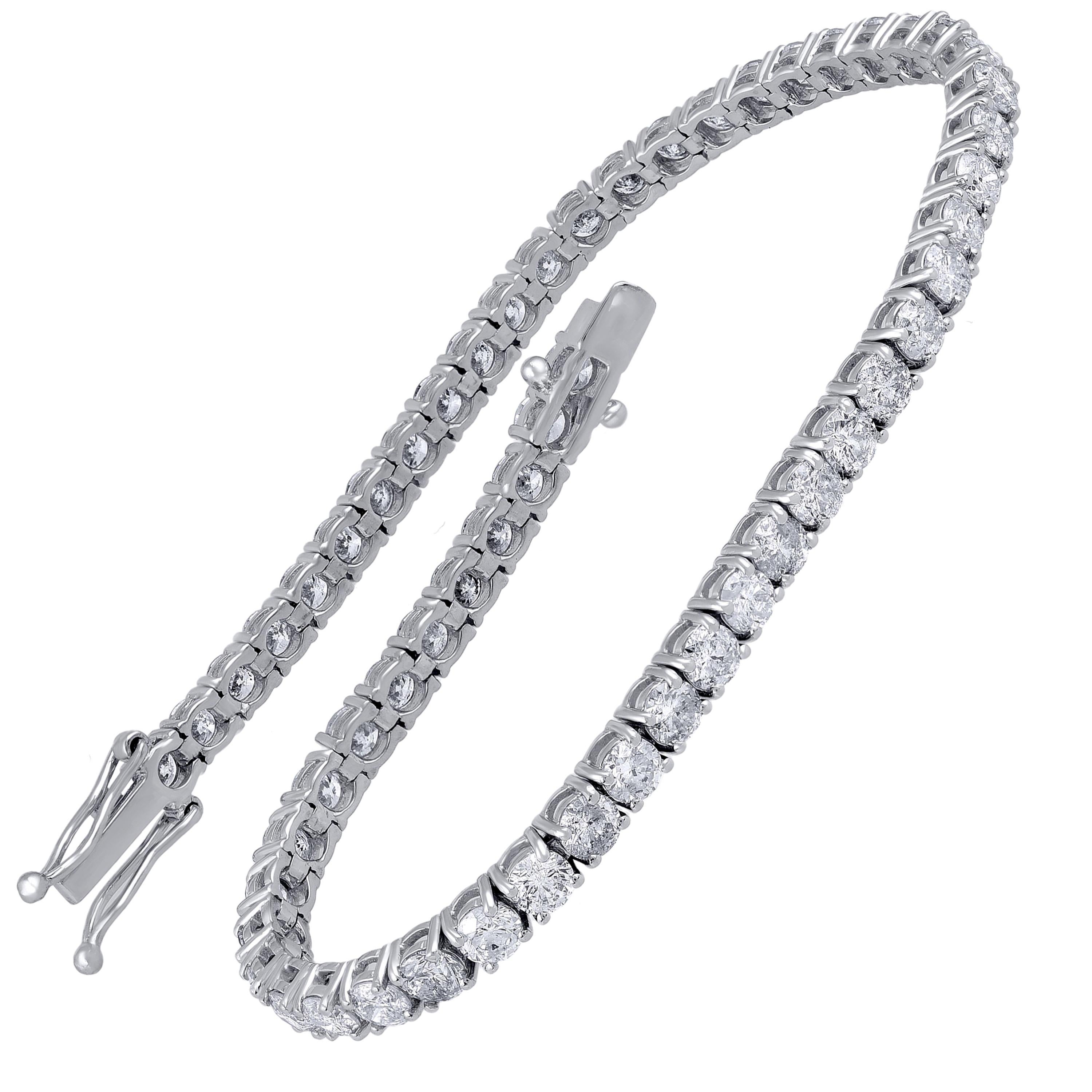 TJD IGI Certified 6 Carat Natural Diamond 14K White Gold 4 Prong Tennis Bracelet For Sale