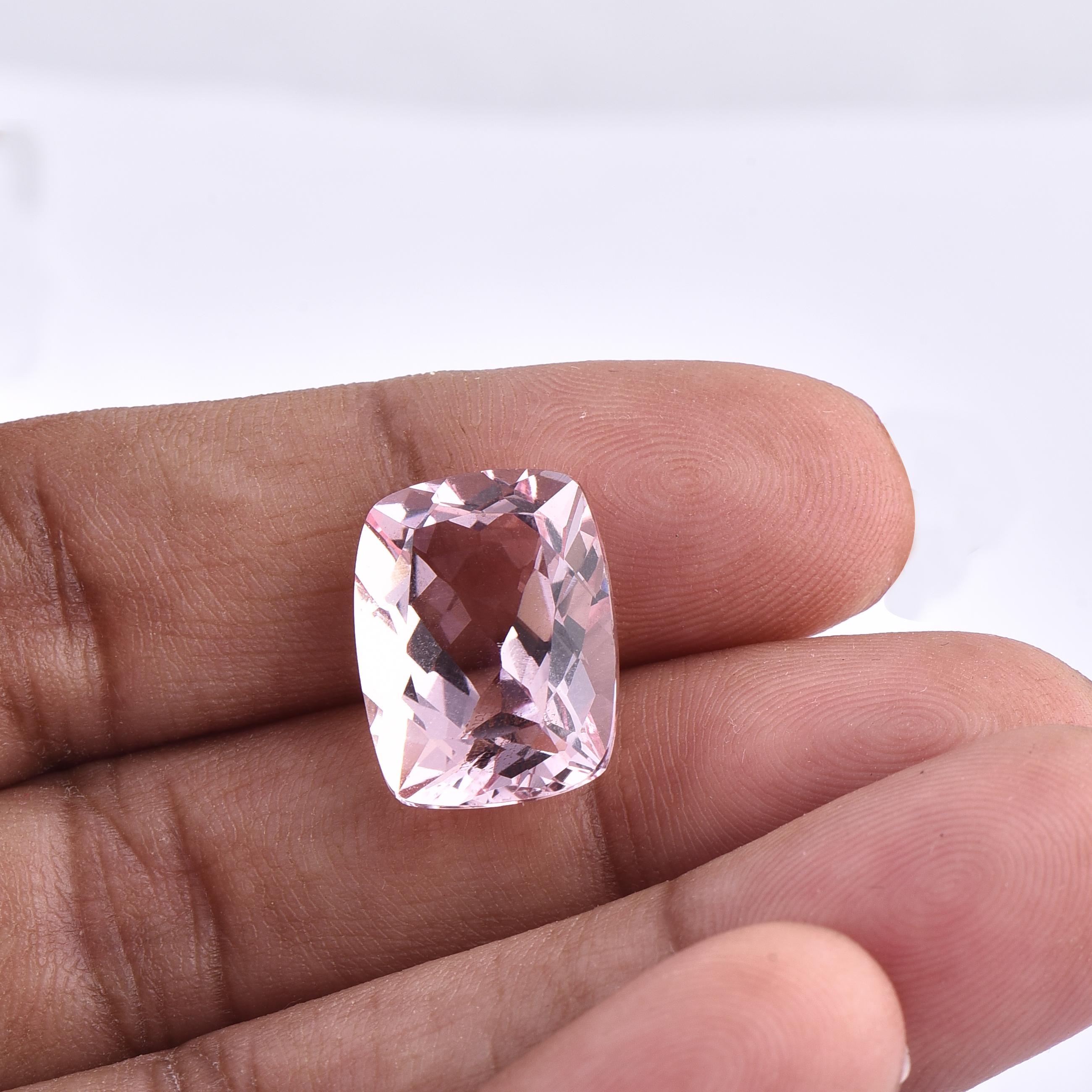 TJD Loose 10.89 Carat Cushion Cut Natural Morganite Gemstone for Ring & Pendant For Sale 1