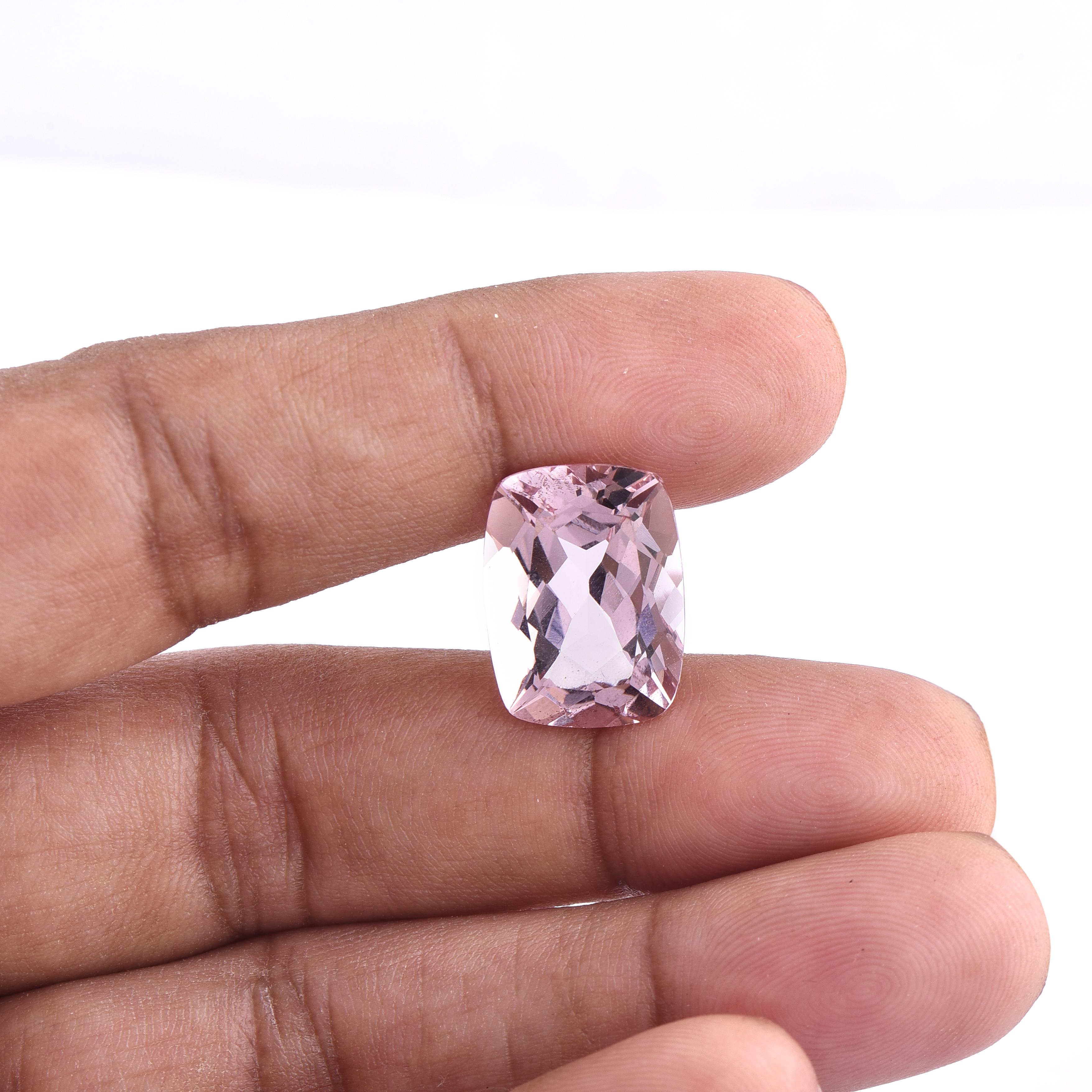 TJD Loose 10.89 Carat Cushion Cut Natural Morganite Gemstone for Ring & Pendant For Sale 2