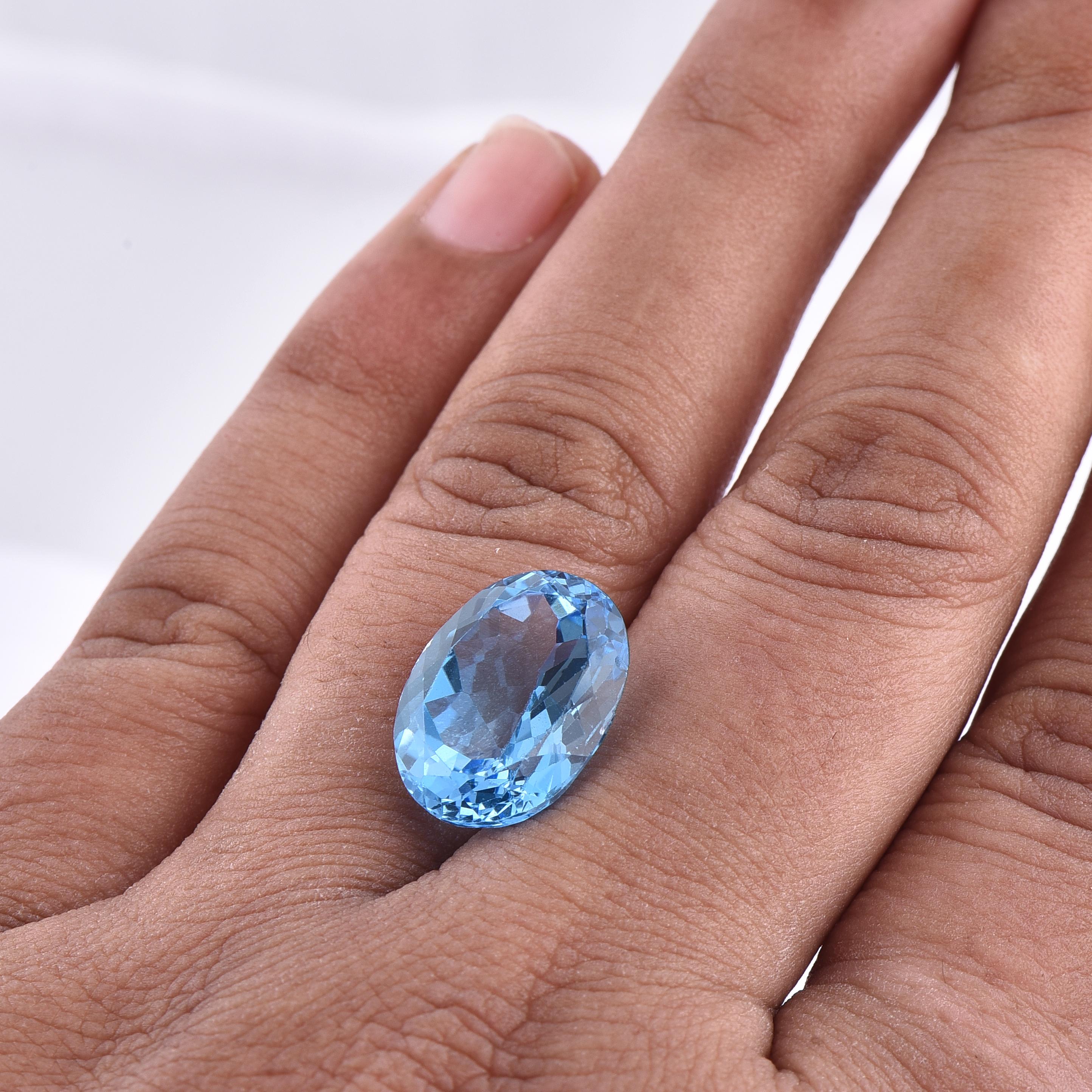 Oval Cut TJD Loose Natural Swiss Blue Topaz 11.59ct Oval Shape Gemstone for Any Jewellery For Sale