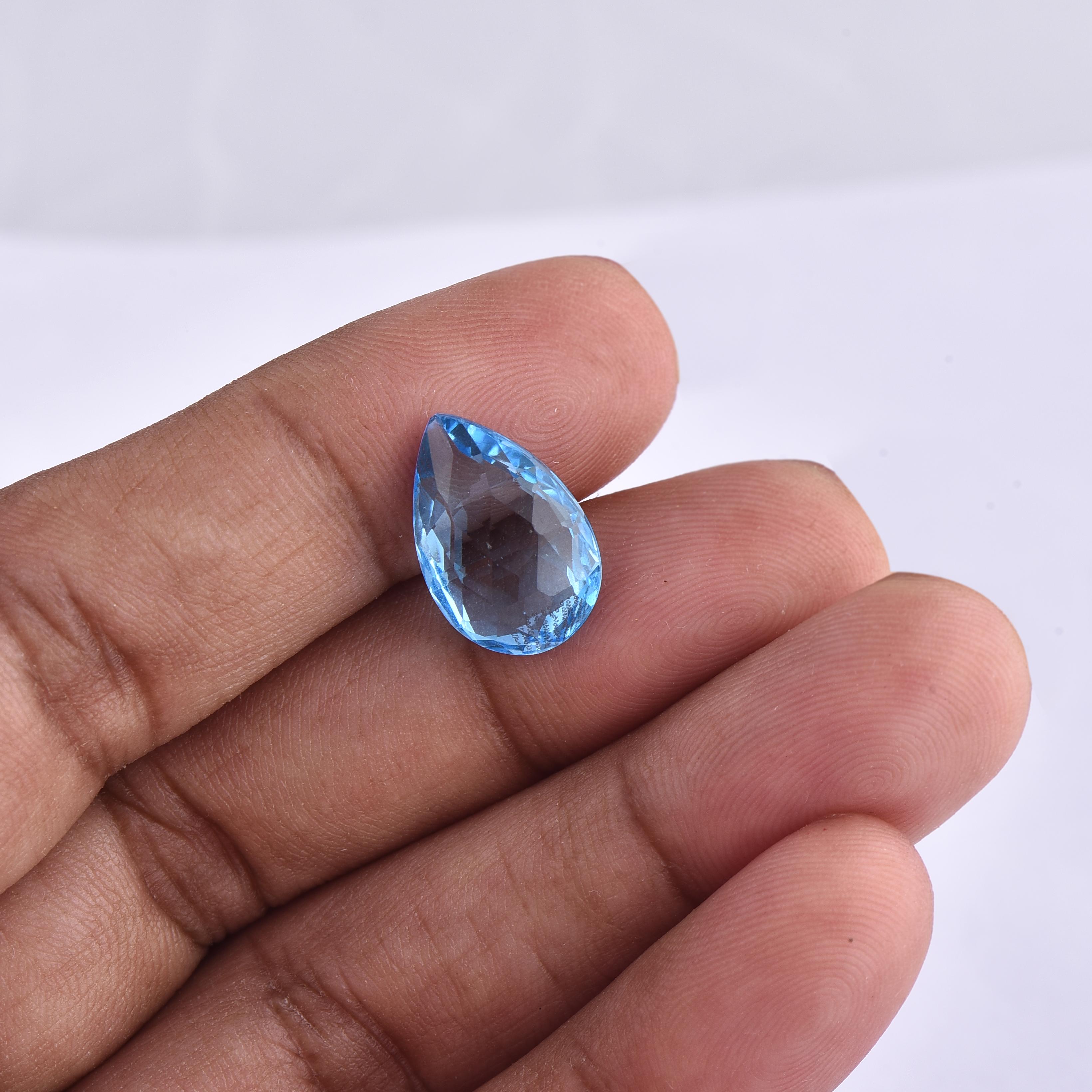 TJD Loose Natural Swiss Blue Topaz 5.15 Cts Pear Shape Gemstone for Ring/Pendant In New Condition For Sale In New York, NY