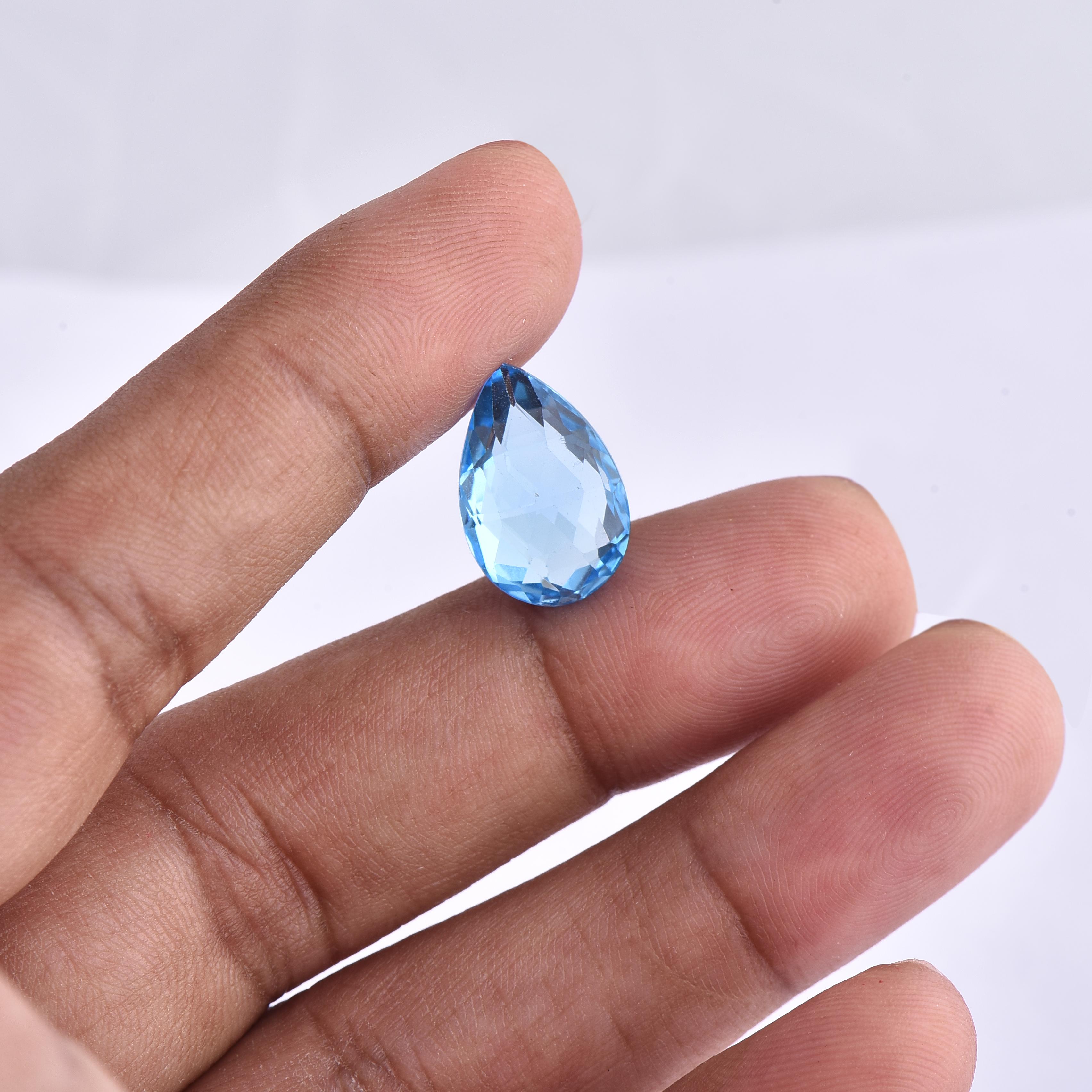 Women's or Men's TJD Loose Natural Swiss Blue Topaz 5.15 Cts Pear Shape Gemstone for Ring/Pendant For Sale