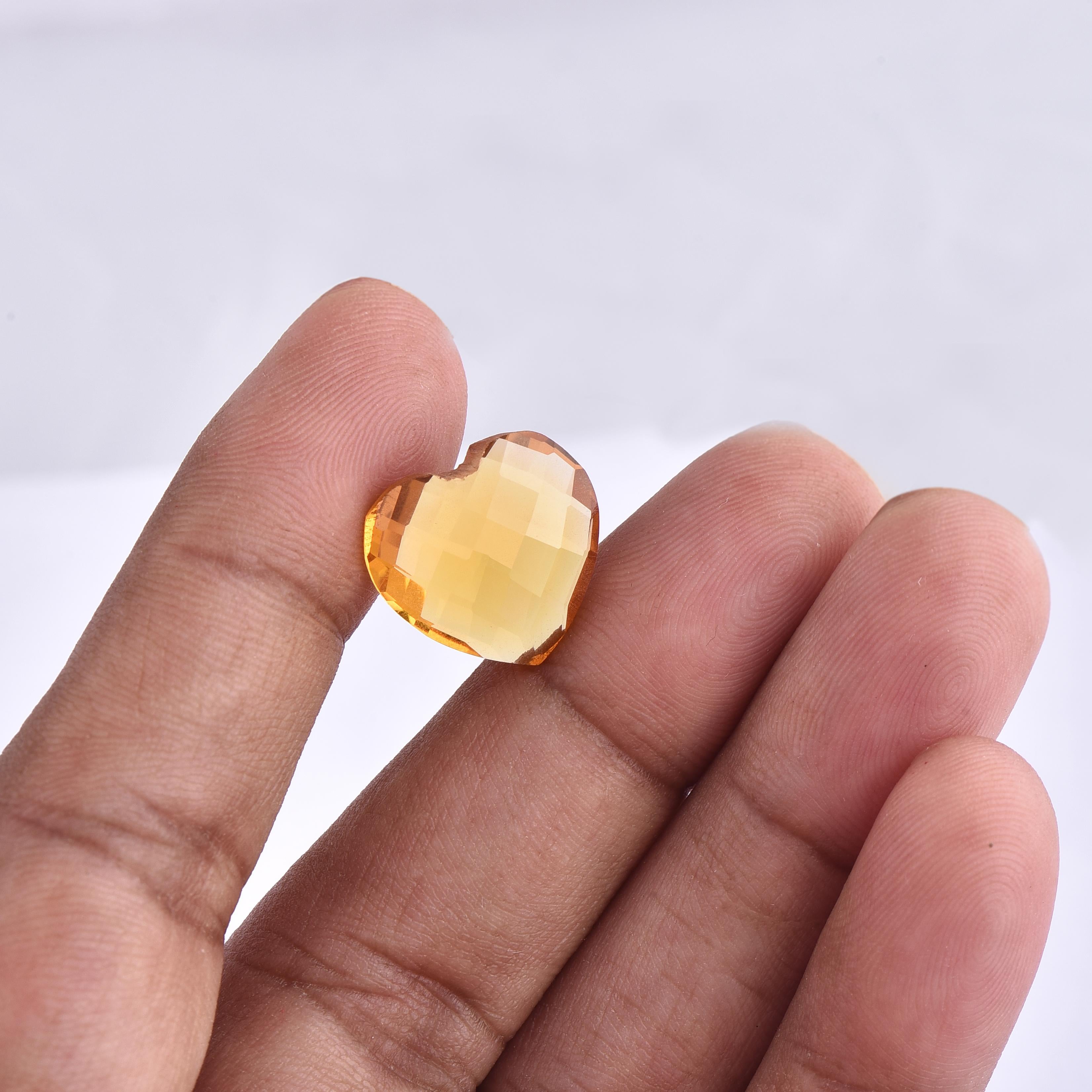 Heart Cut TJD Loose Yellow Natural Citrine 7.29 Ct Heart Shape Gemstone for Any Jewellery
