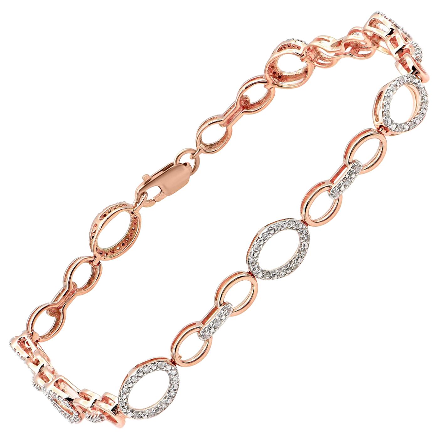 TJD 0,20 Karat Diamant 10 Karat Roségold  Ovales Gliederarmband mit Glieder funkelndes