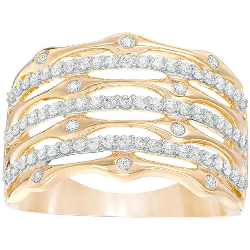 TJD 0.50 Carat Round Diamond 10Karat Yellow Gold Multi-Row Fashion Designer Ring