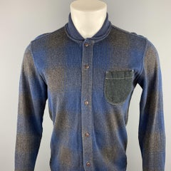 tJUNYA WATANABE Size L Navy & Gray Plaid Cotton Long Sleeve Shirt Jacket