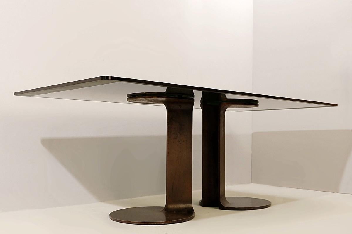 'TL59' Brown Patinated Bronze Base and Smoked Glass Top, by Scarpa for Poggi 3