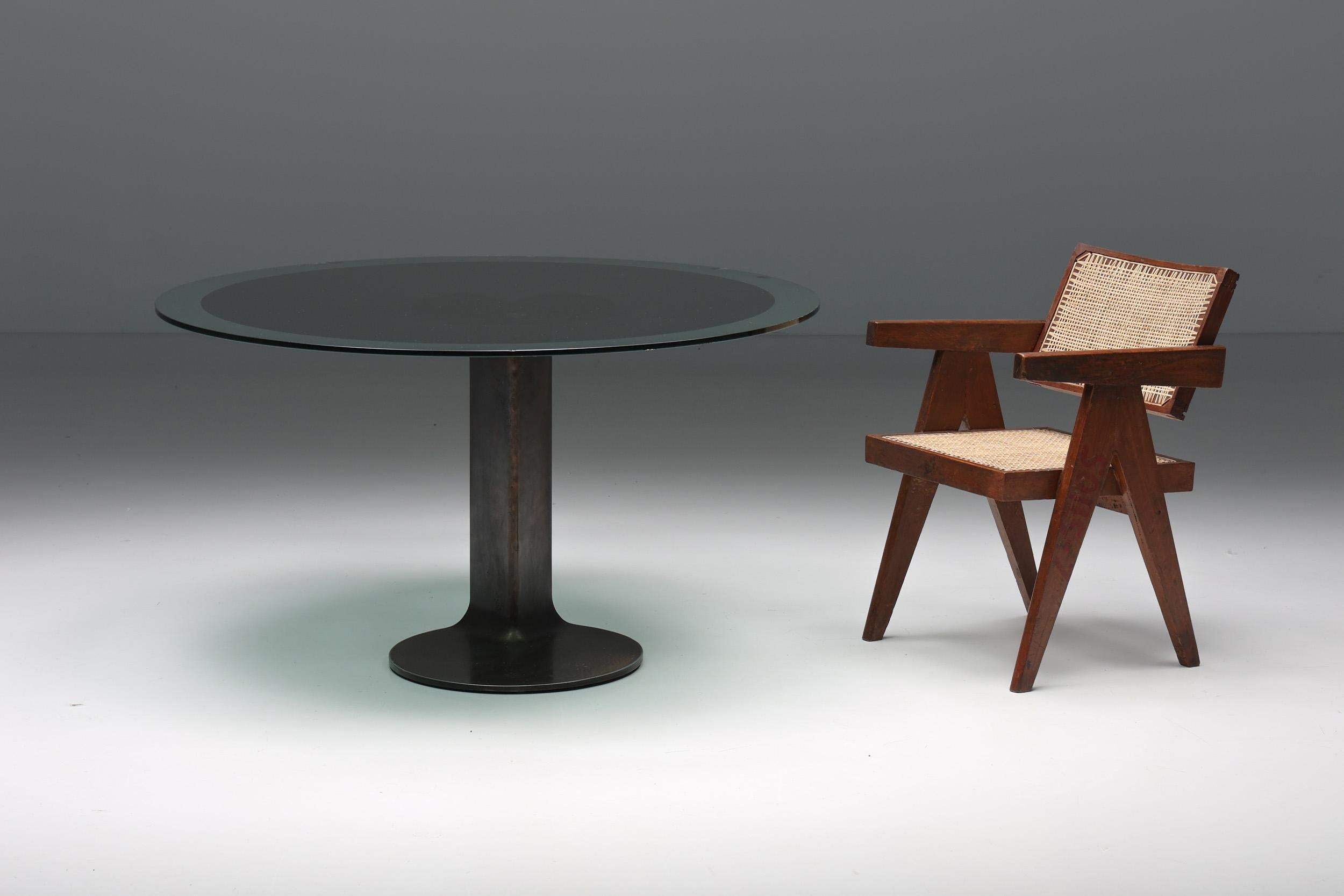 Post-Modern TL59 Dining Table in Bronze & Glass by Afra & Tobia Scarpa for Poggi, 1975 For Sale