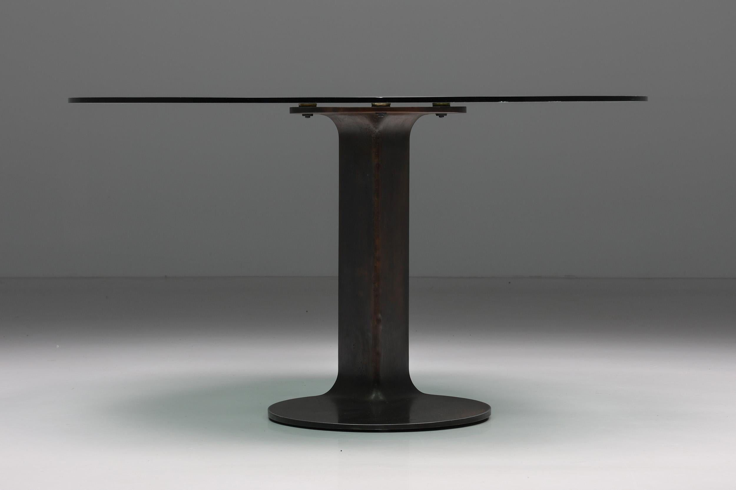 italien Table de salle à manger TL59 en bronze et verre par Afra & Tobia Scarpa pour Poggi, 1975 en vente