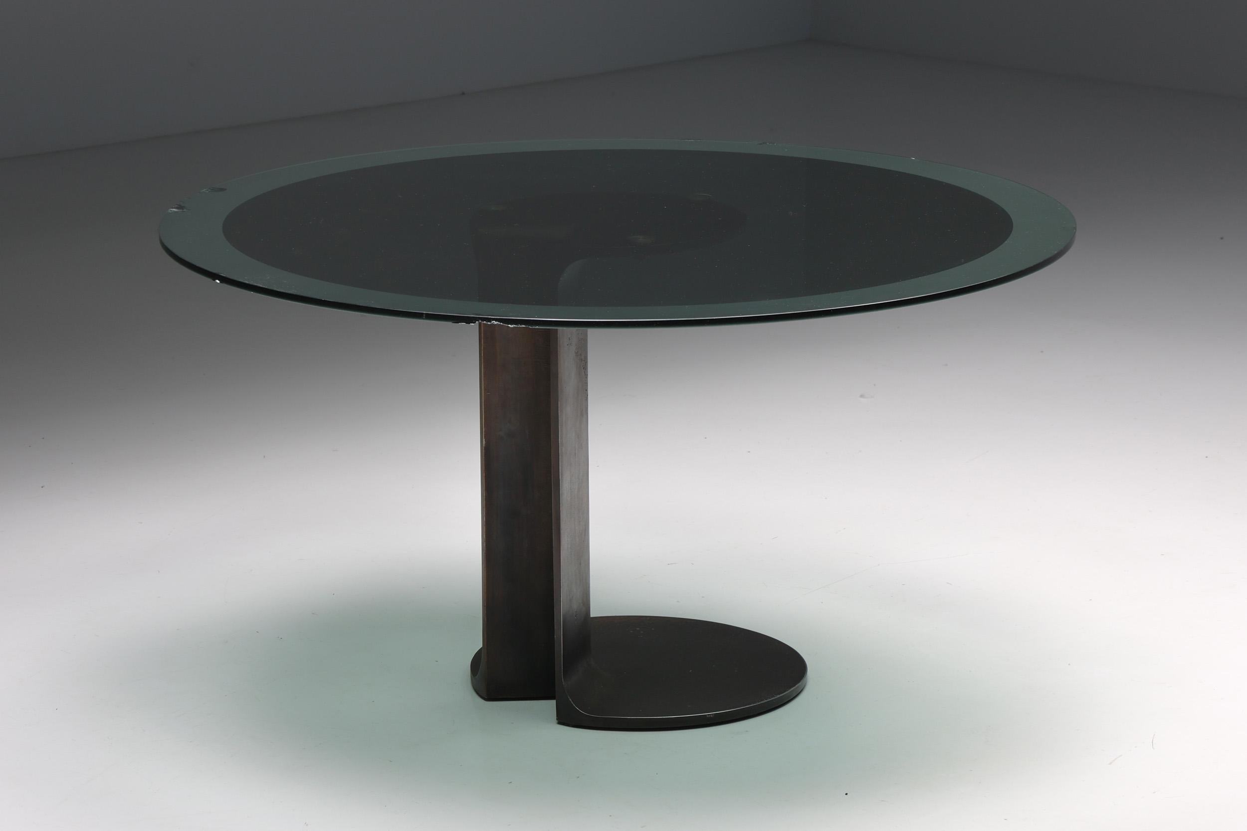 Table de salle à manger TL59 en bronze et verre par Afra & Tobia Scarpa pour Poggi, 1975 Bon état - En vente à Antwerp, BE