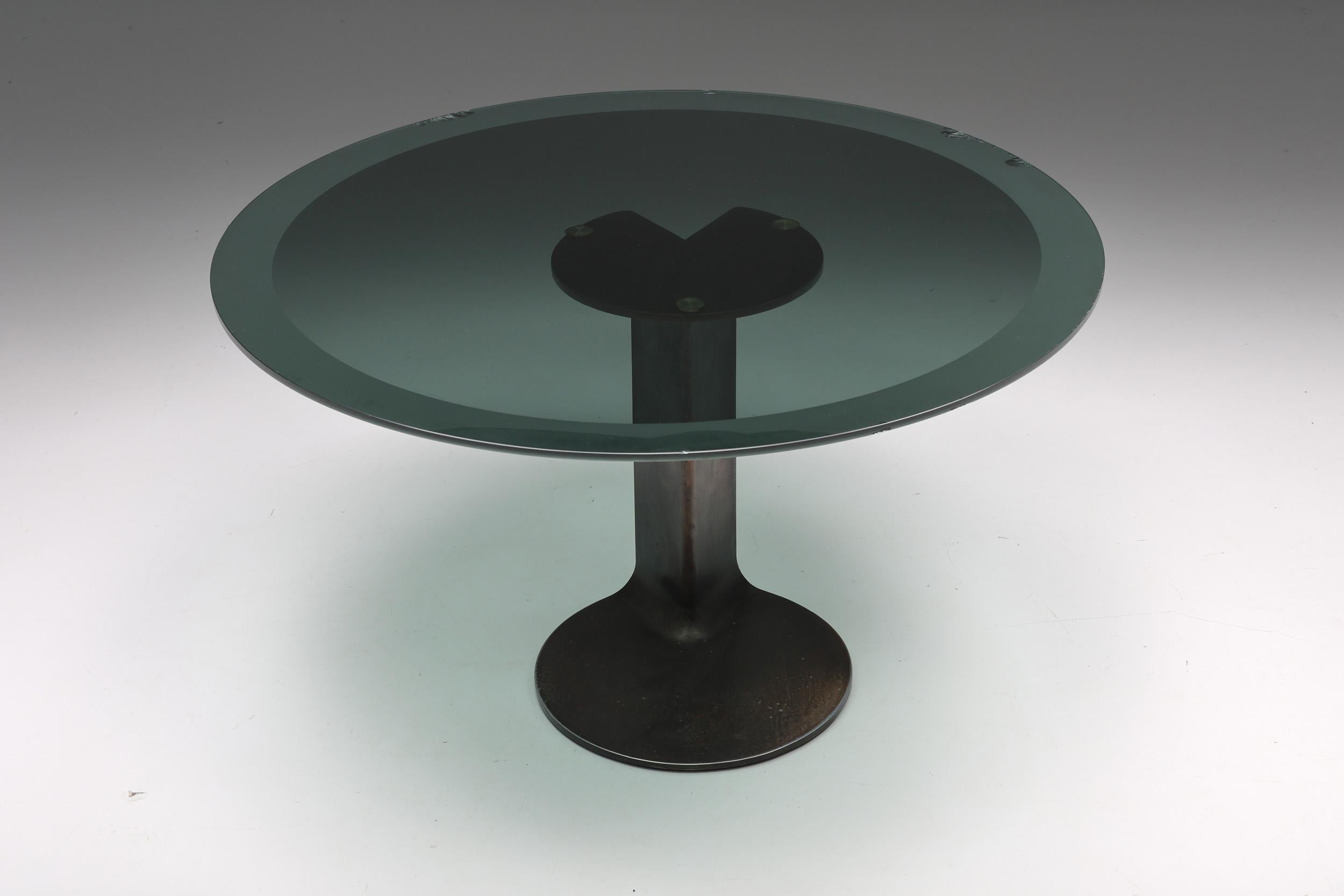 Fin du 20e siècle Table de salle à manger TL59 en bronze et verre par Afra & Tobia Scarpa pour Poggi, 1975 en vente