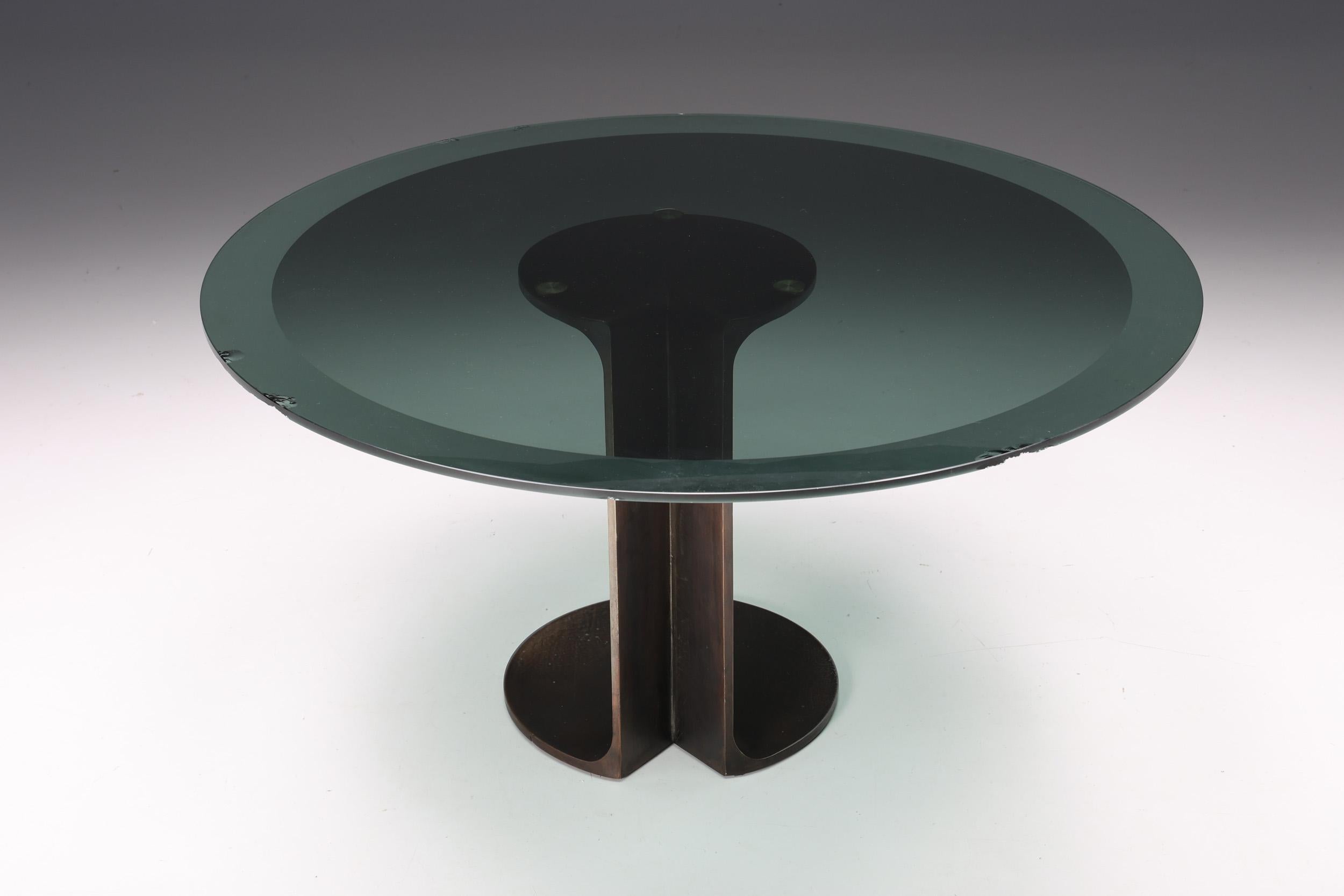 Table de salle à manger TL59 en bronze et verre par Afra & Tobia Scarpa pour Poggi, 1975 en vente 1