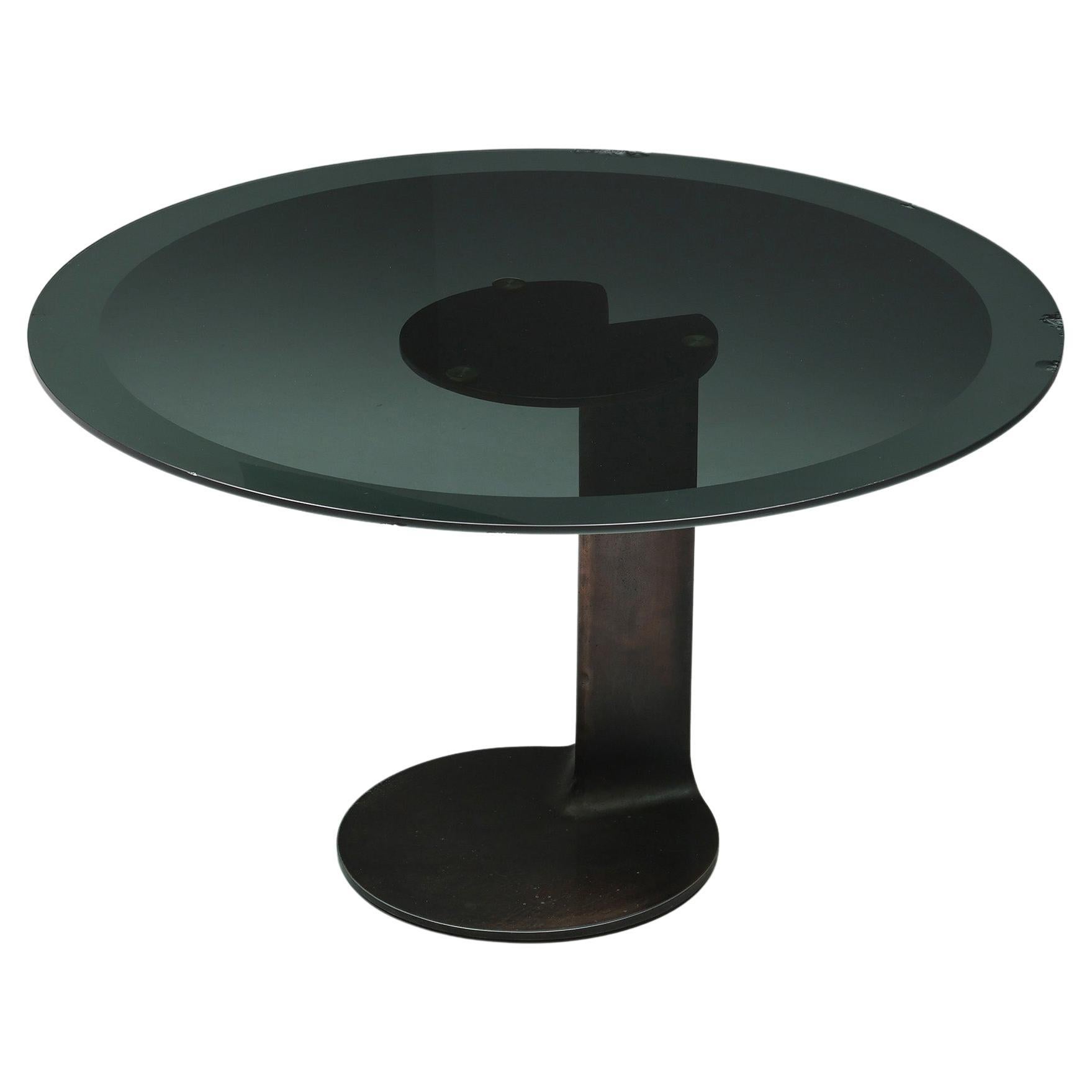 Table de salle à manger TL59 en bronze et verre par Afra & Tobia Scarpa pour Poggi, 1975