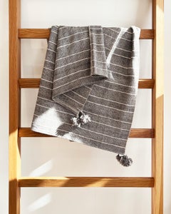 Tlahui Loomed Wool Throw Blanket in Gray and White Stripes