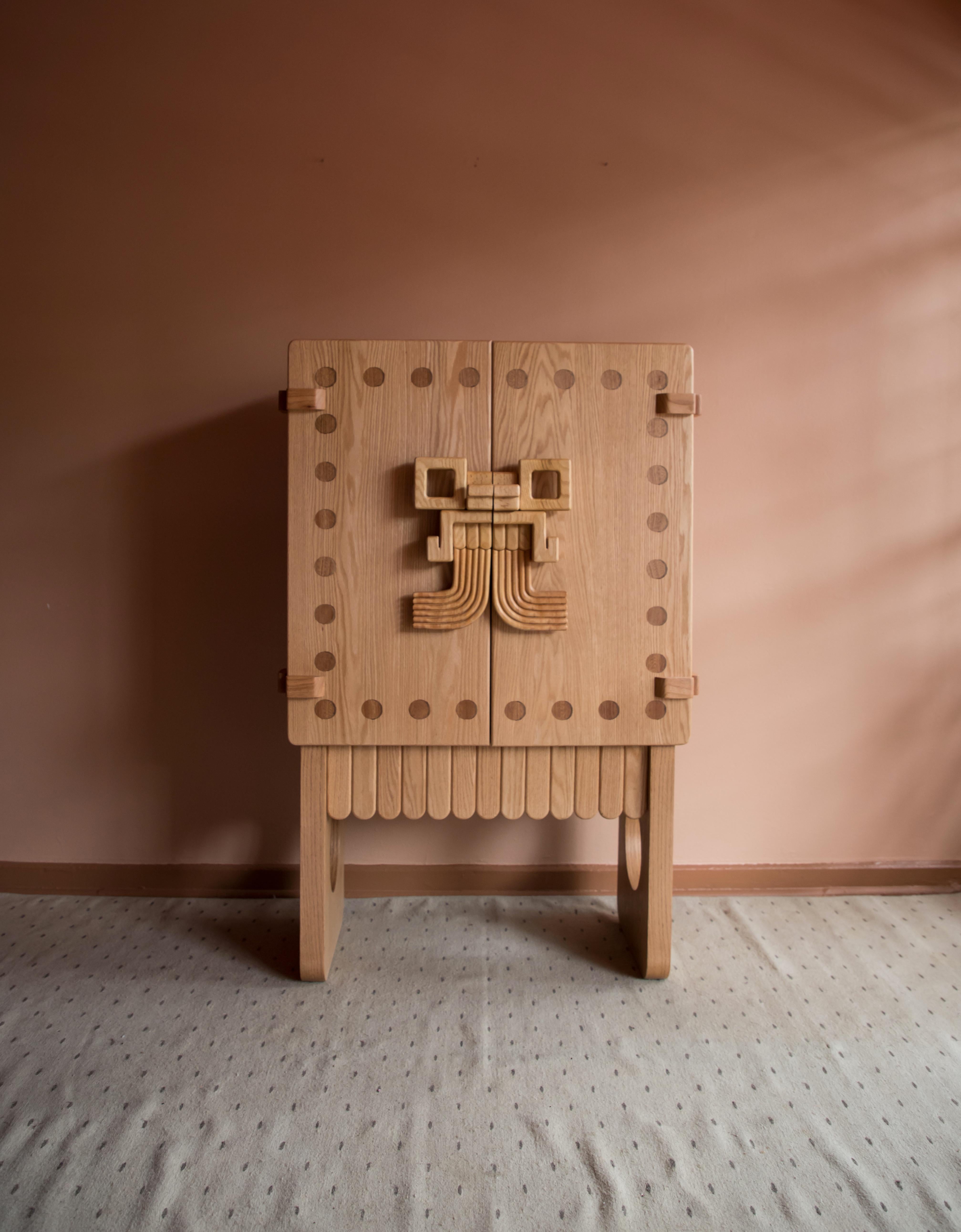 Tlaloc Wine cabinet by Andres Gutierrez
Dimensions: D40 x W80 x H130 cm
Materials: Body: solid white oak wood, Legs: white oak plywood.


— Inspired by Tlaloc, “The One Who Makes Things Sprout”, mesoamerican god of rainand water— Friendly