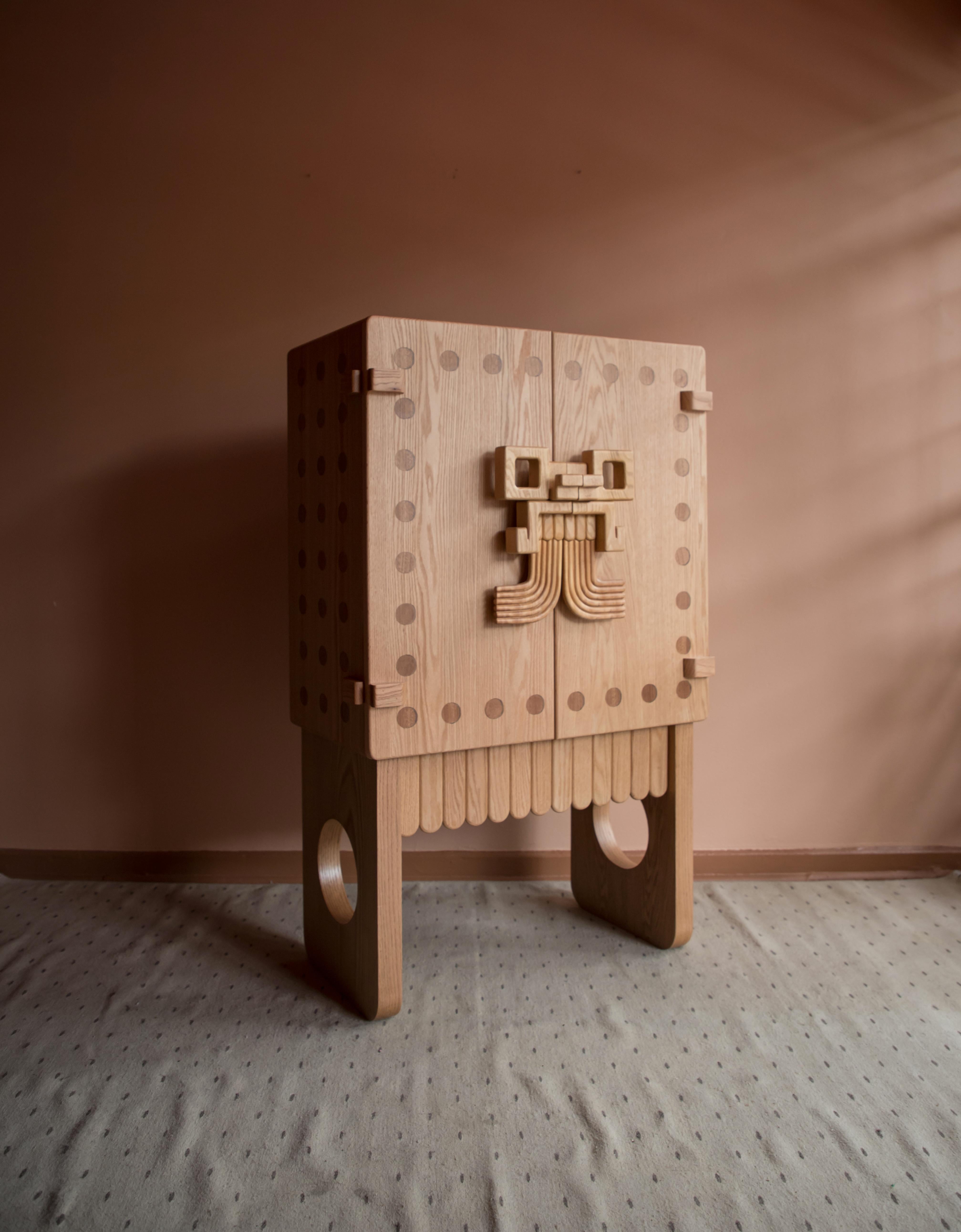 Hand-Crafted Tlaloc Wine Cabinet by Andres Gutierrez