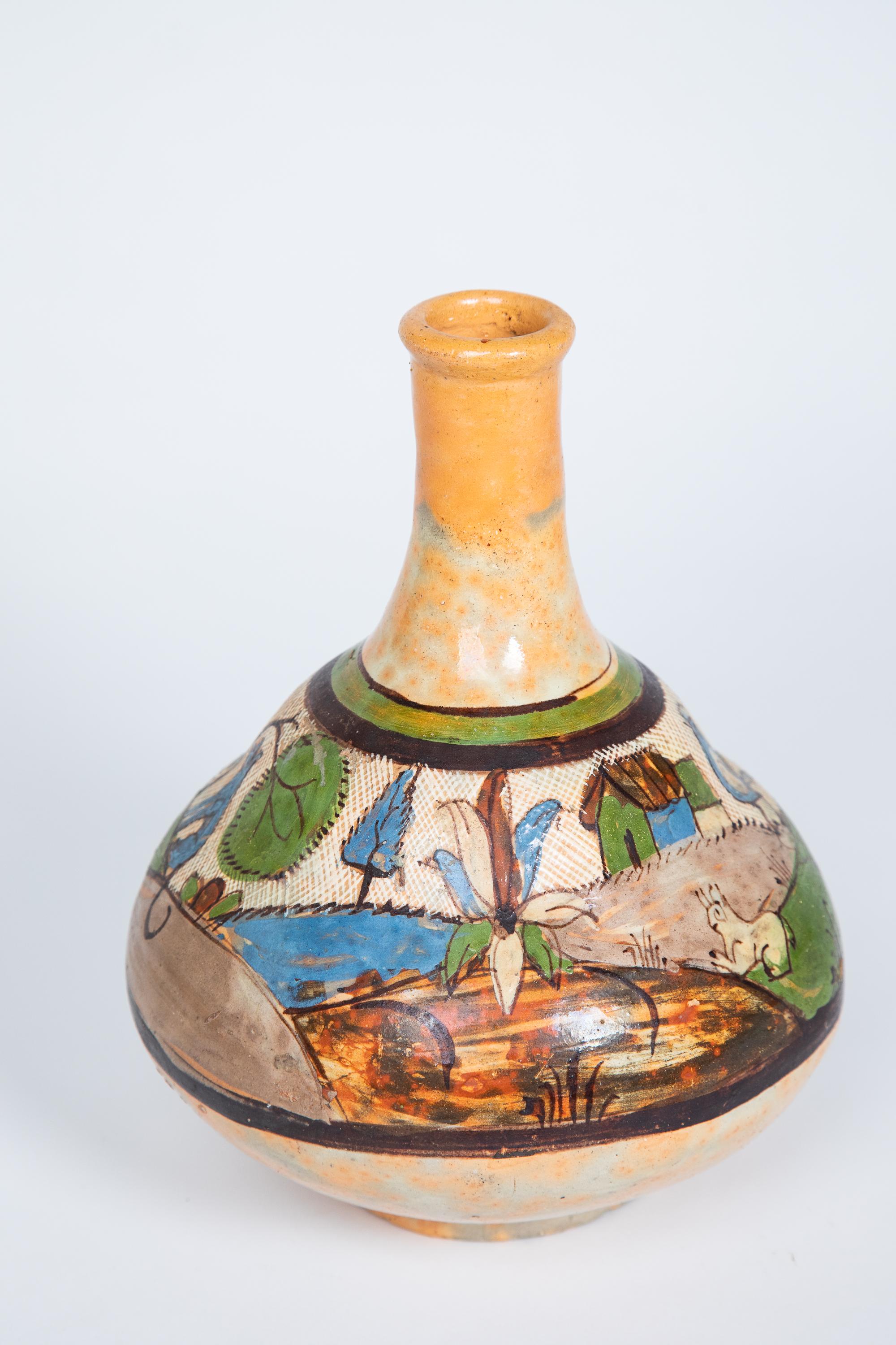 Folk Art Tlaquepaque Mexican Bedside Water Bottle with Tumbler Top
