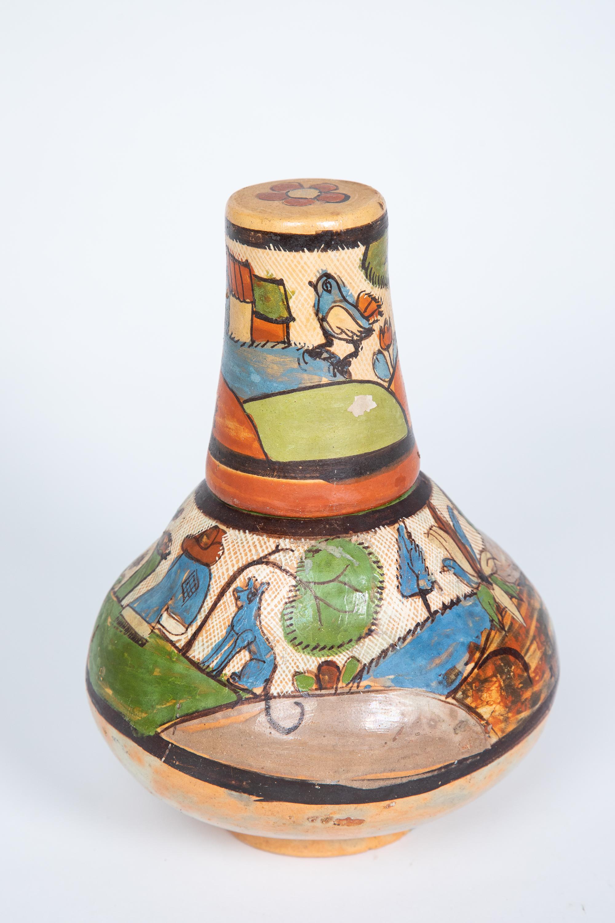 20th Century Tlaquepaque Mexican Bedside Water Bottle with Tumbler Top