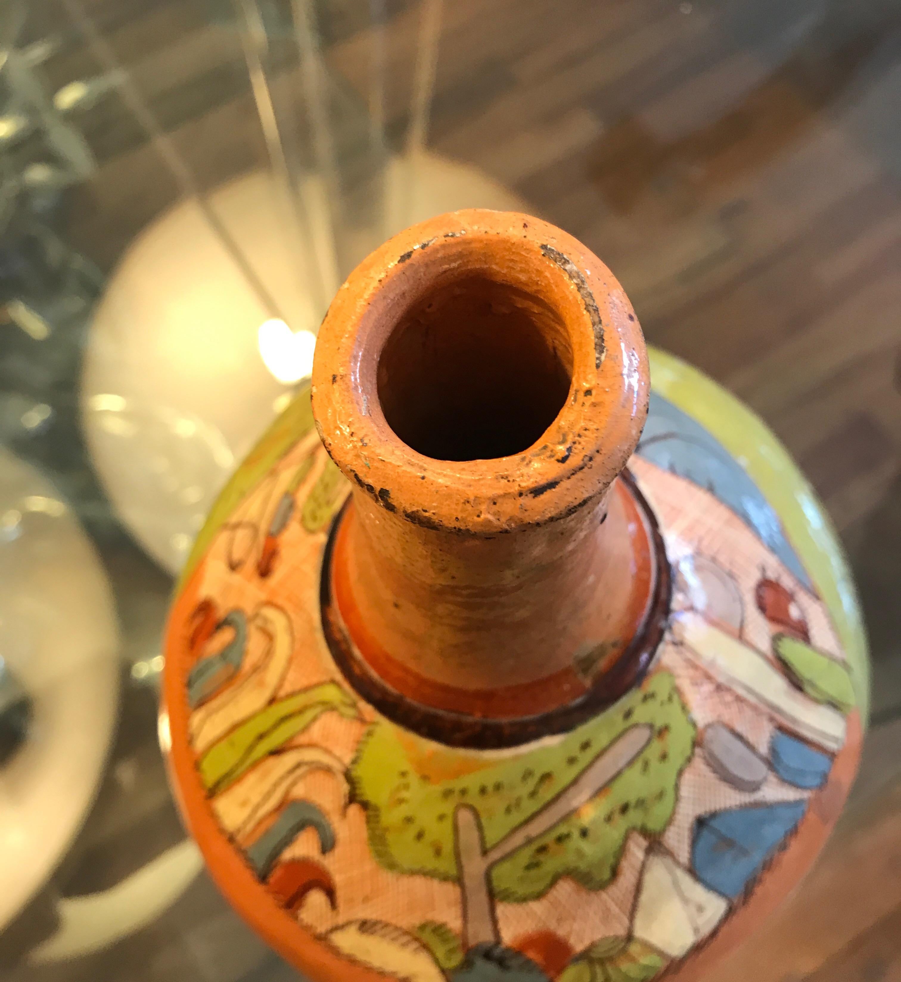 Tlaquepaque Mexican Hand Painted Ceramic Vase For Sale 5