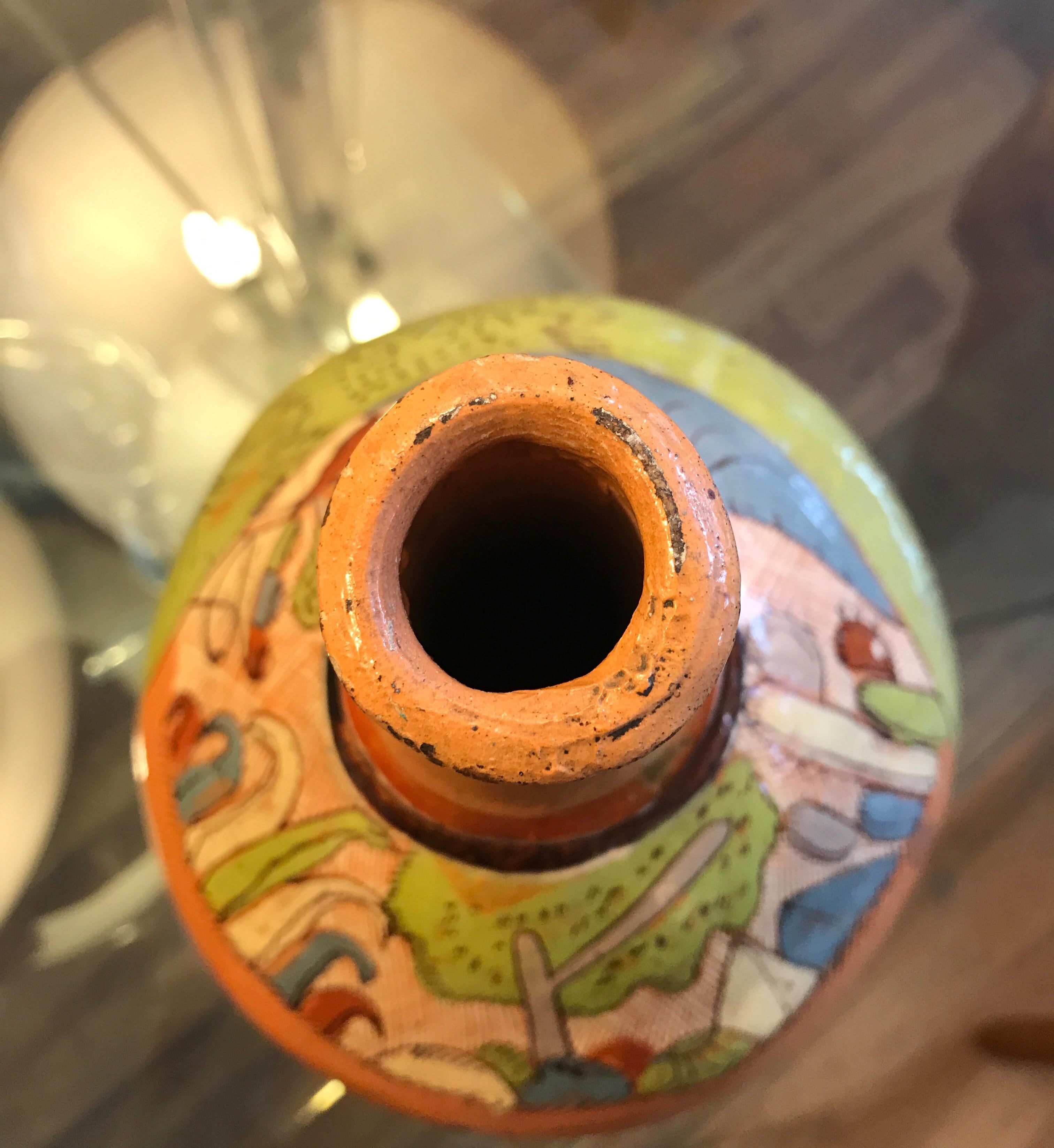 Tlaquepaque Mexican Hand Painted Ceramic Vase For Sale 6