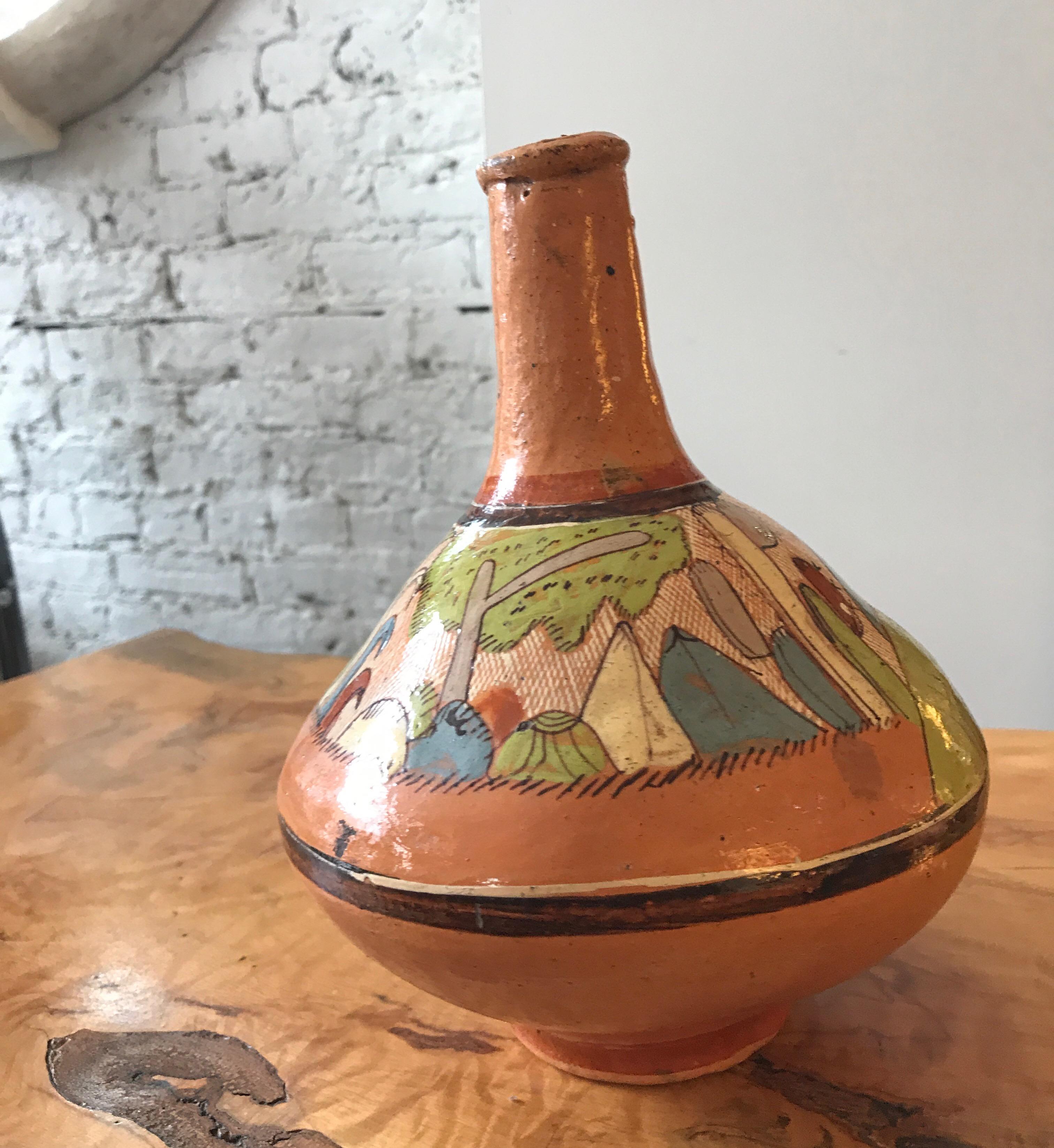 Tlaquepaque Mexican Hand Painted Ceramic Vase For Sale 9