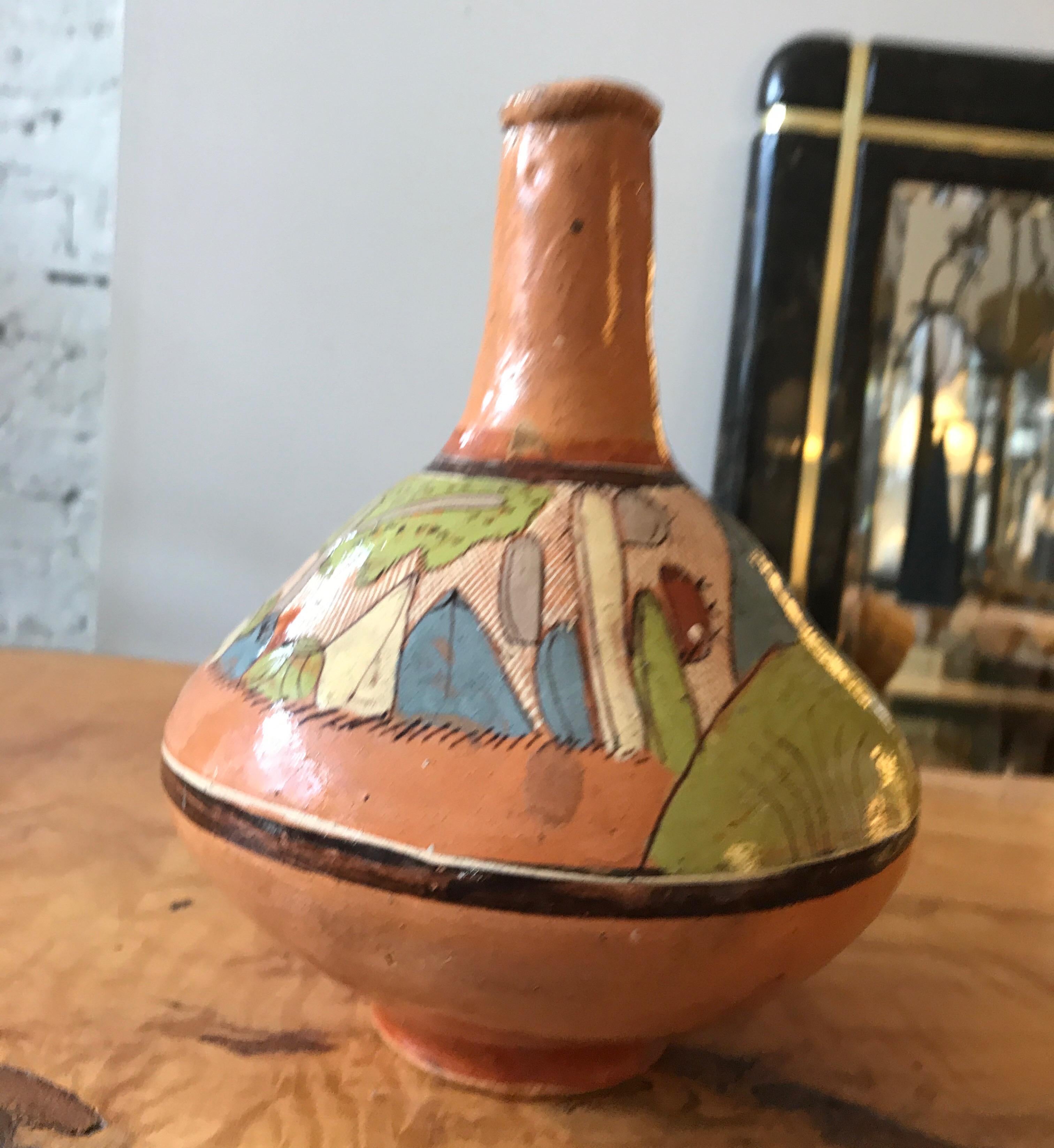 Tlaquepaque Mexican Hand Painted Ceramic Vase For Sale 12