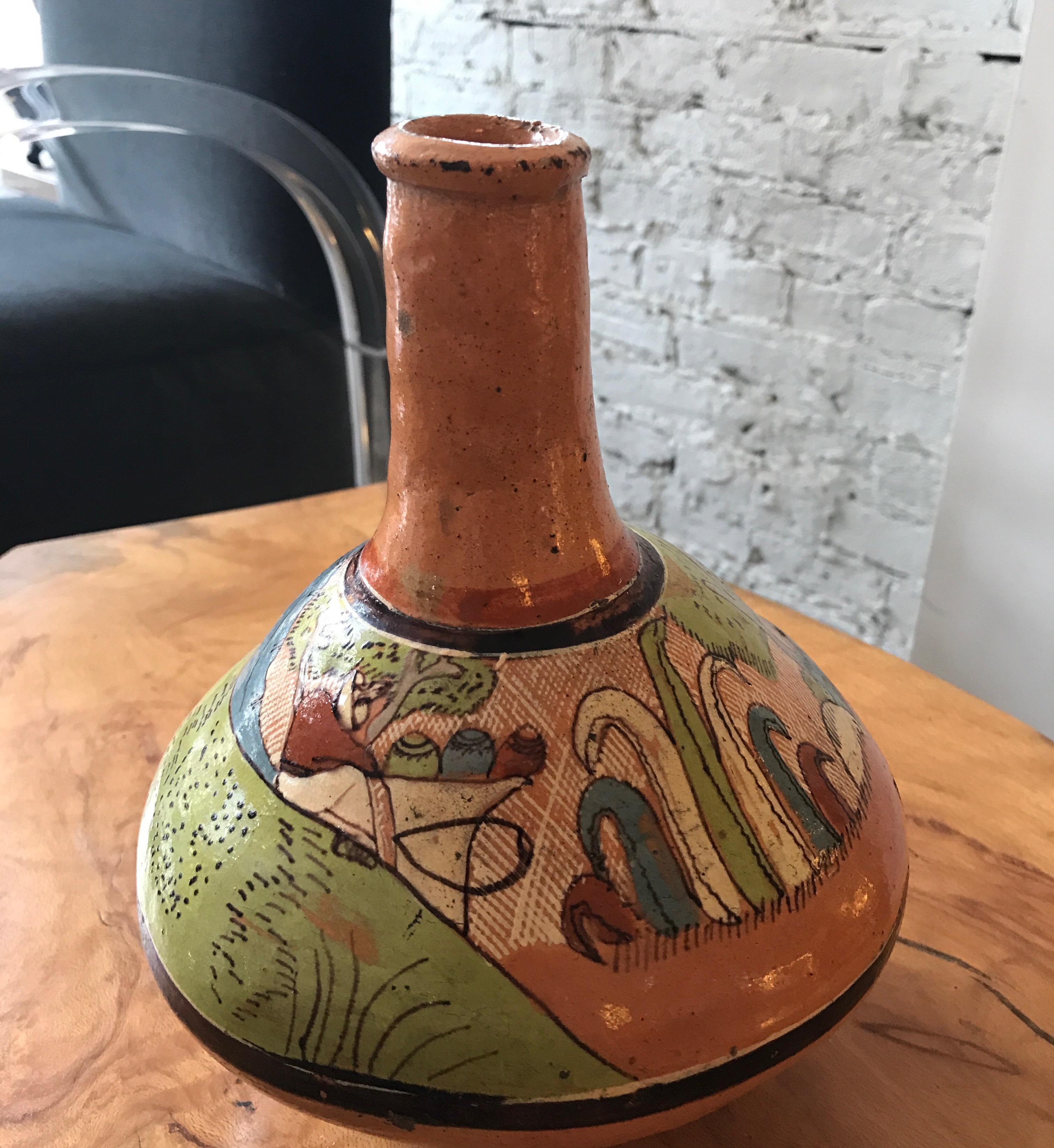Tlaquepaque Mexican Hand Painted Ceramic Vase For Sale 14