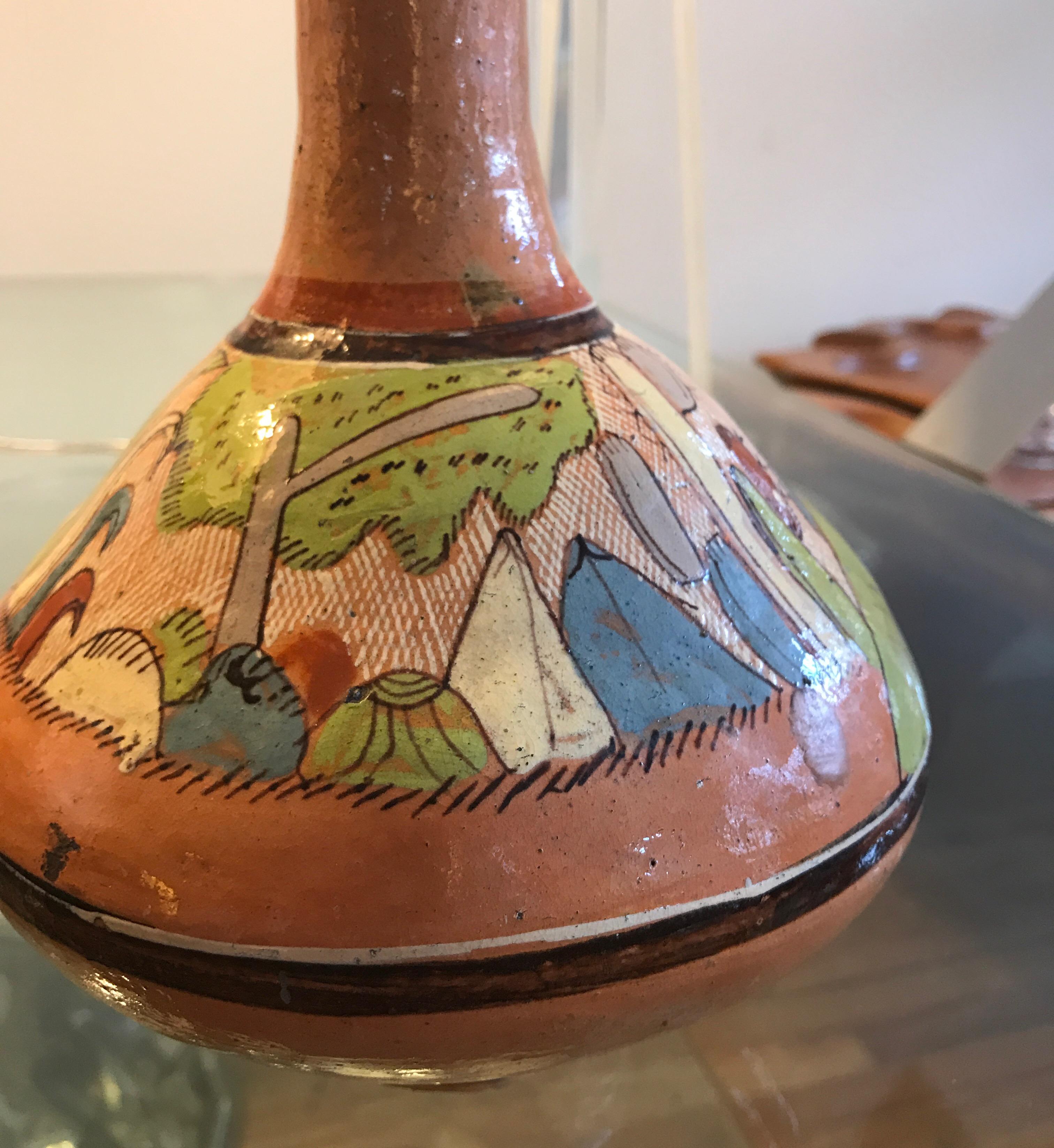 Mid-20th Century Tlaquepaque Mexican Hand Painted Ceramic Vase For Sale