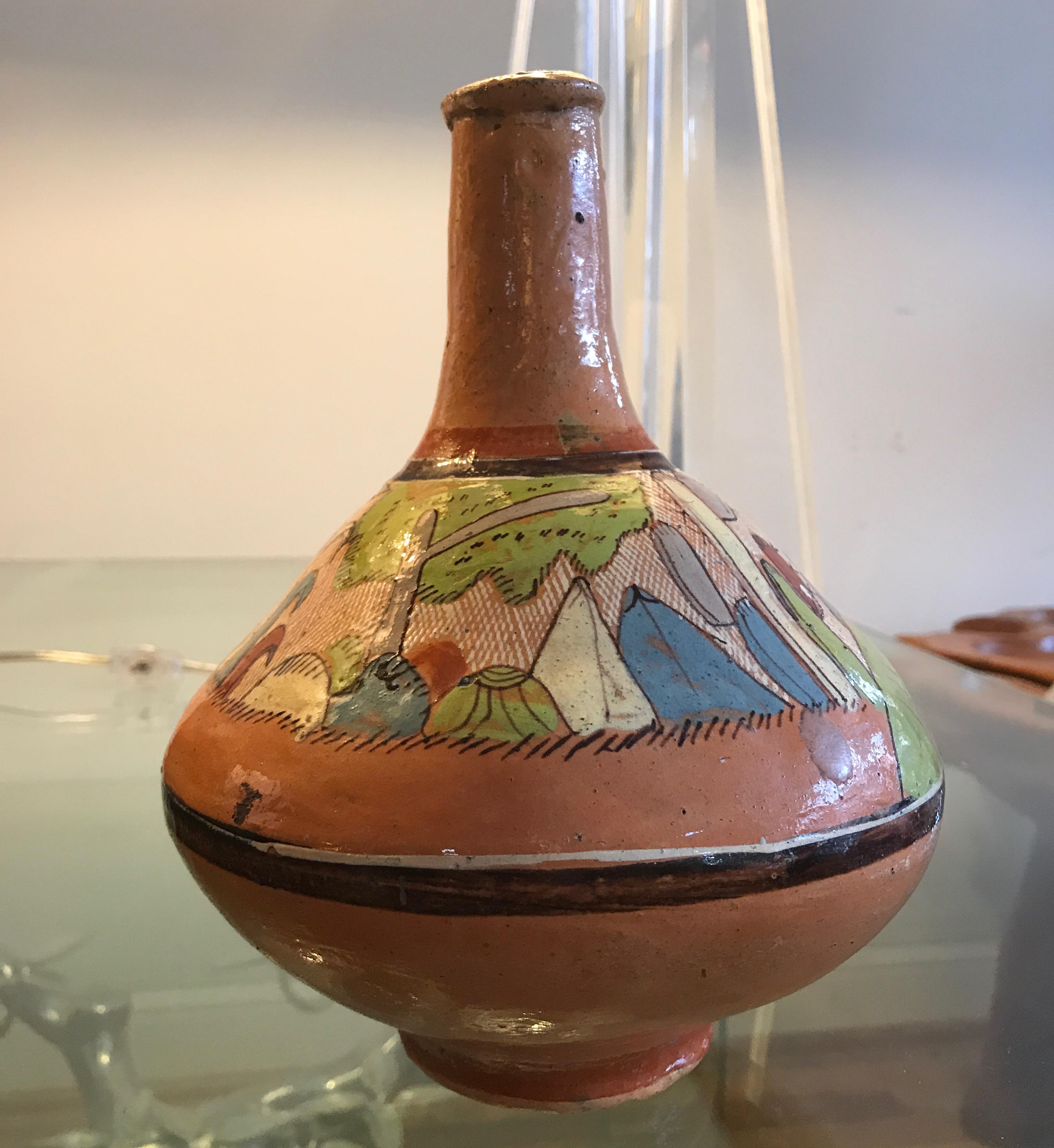 Tlaquepaque Mexican Hand Painted Ceramic Vase For Sale 1