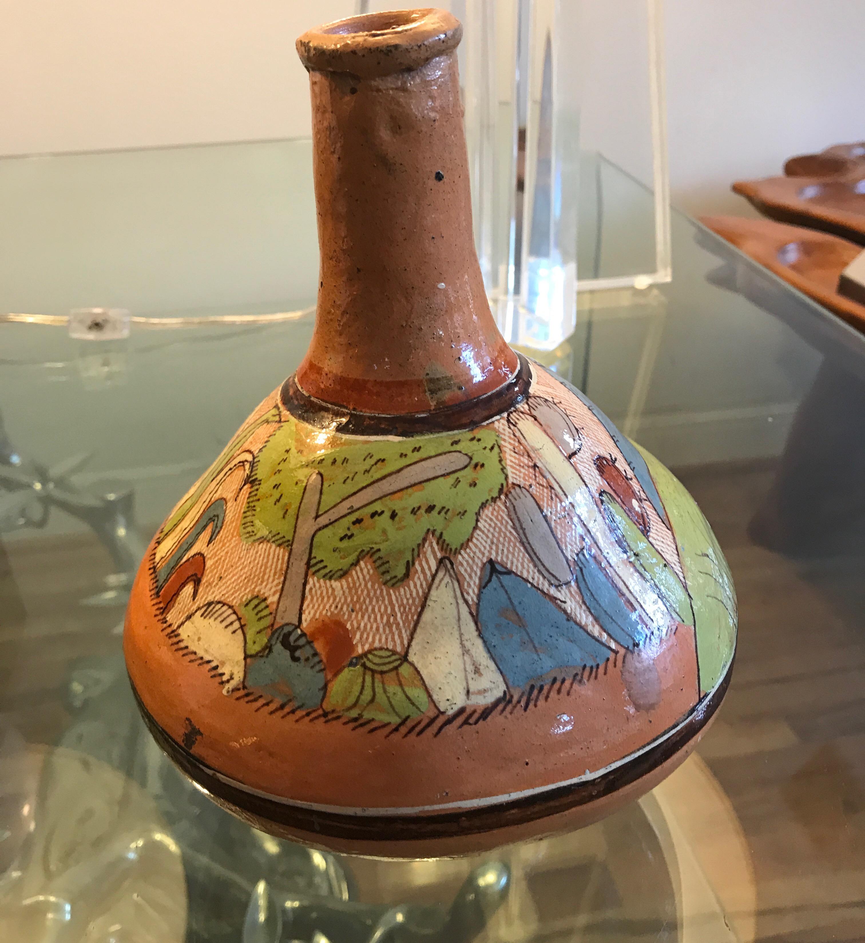 Tlaquepaque Mexican Hand Painted Ceramic Vase For Sale 2