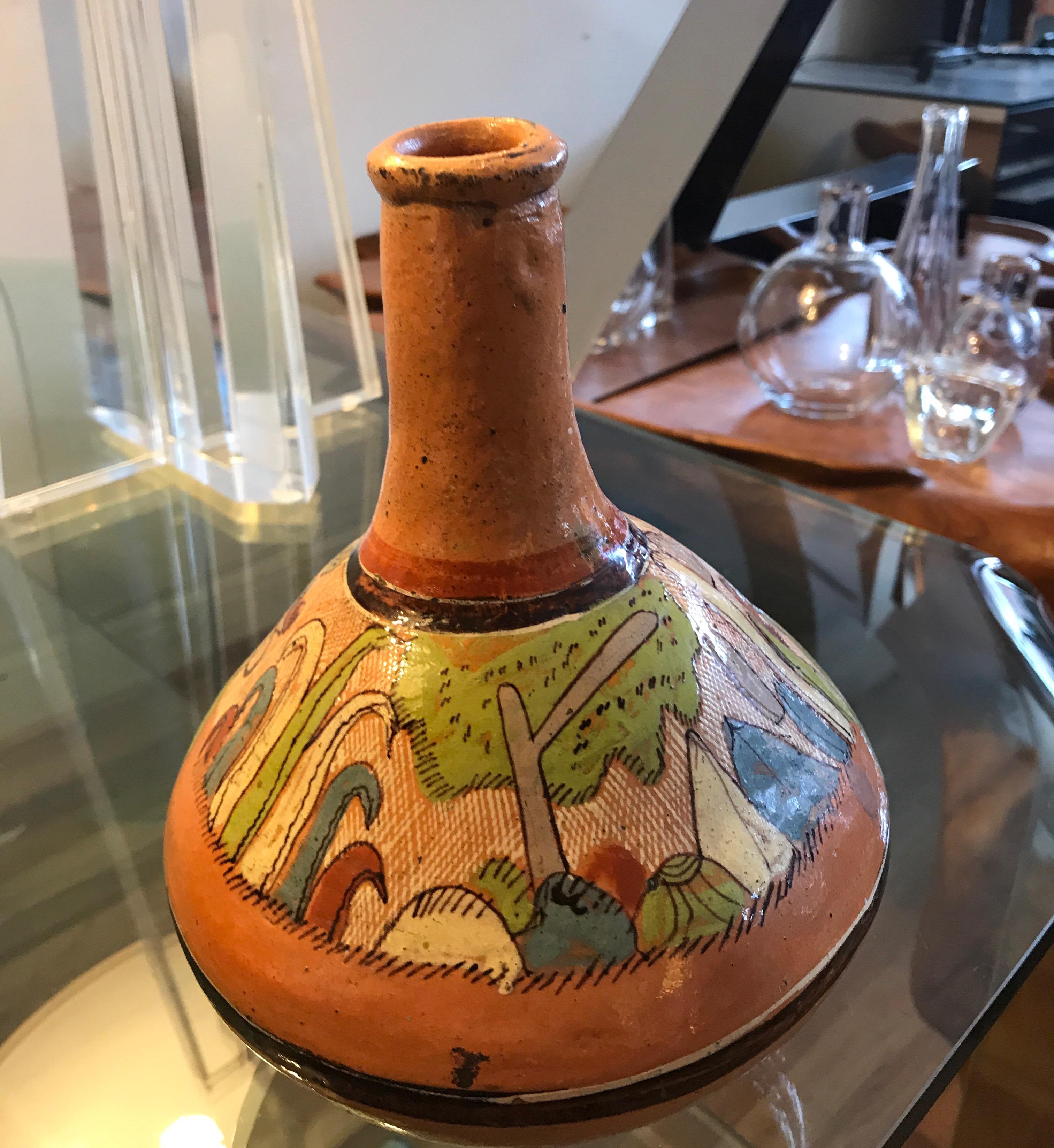 Tlaquepaque Mexican Hand Painted Ceramic Vase For Sale 3