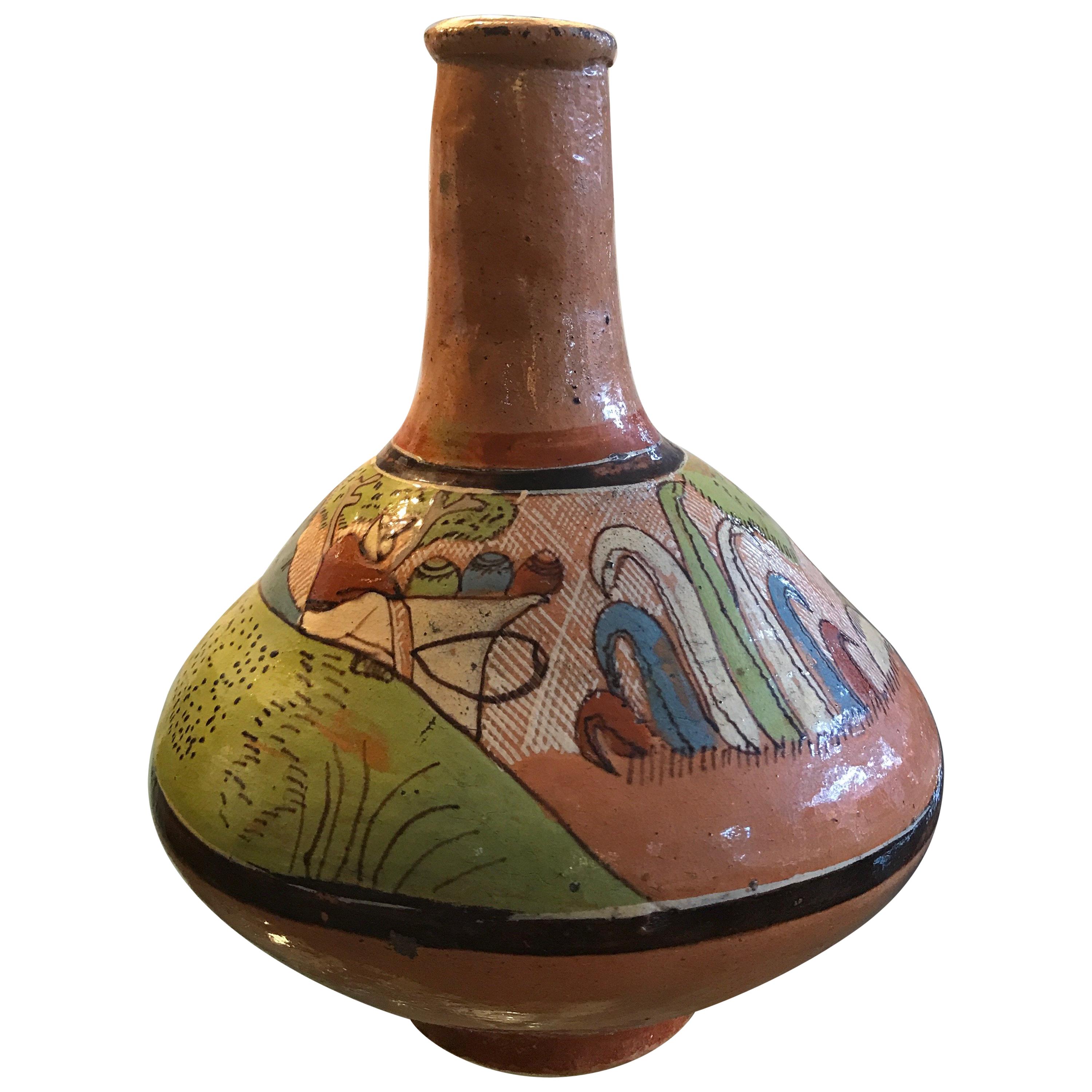 Tlaquepaque Mexican Hand Painted Ceramic Vase For Sale