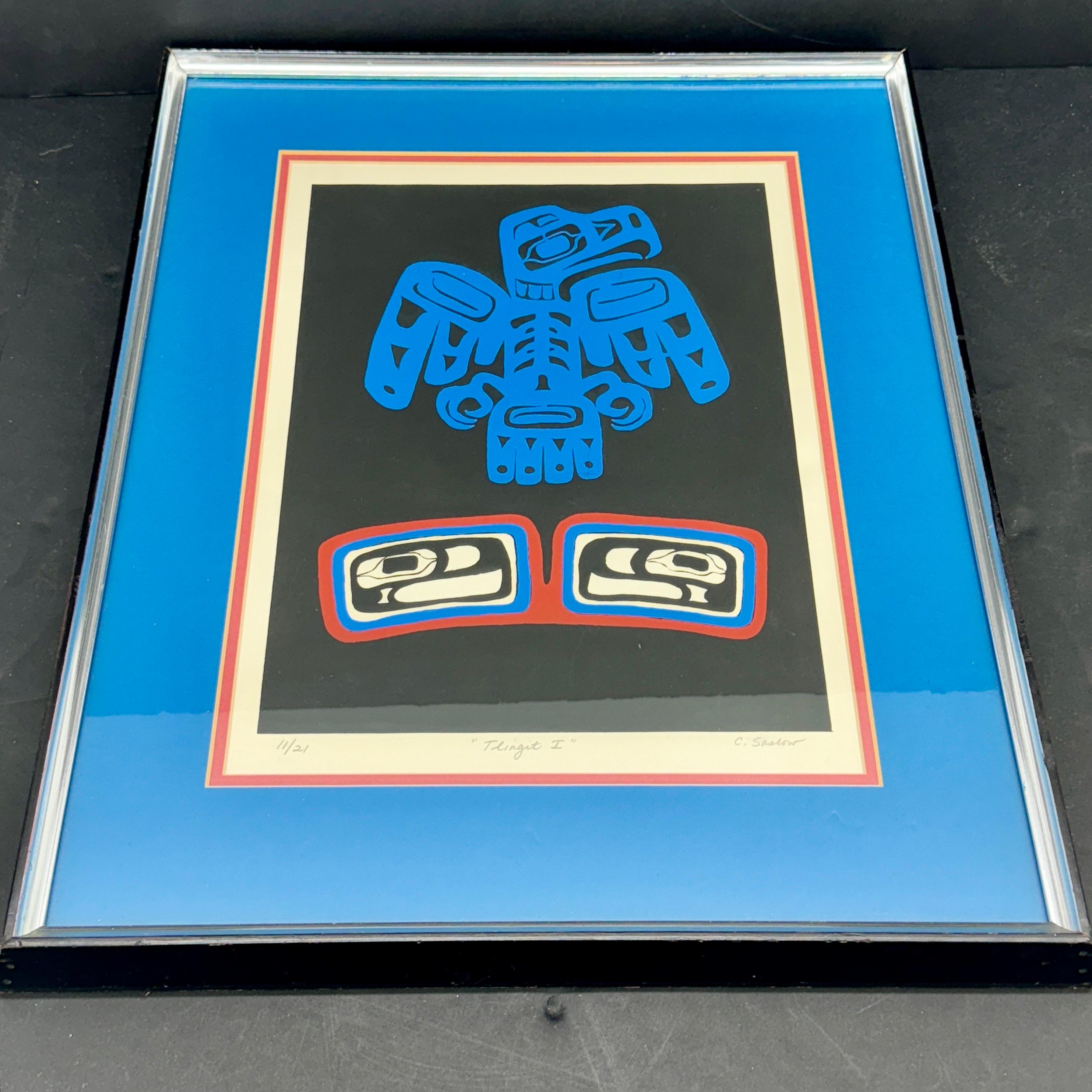 Tlingit American Indians Drawing Print of Raven, Signed C. Saslow In Good Condition In Haddonfield, NJ