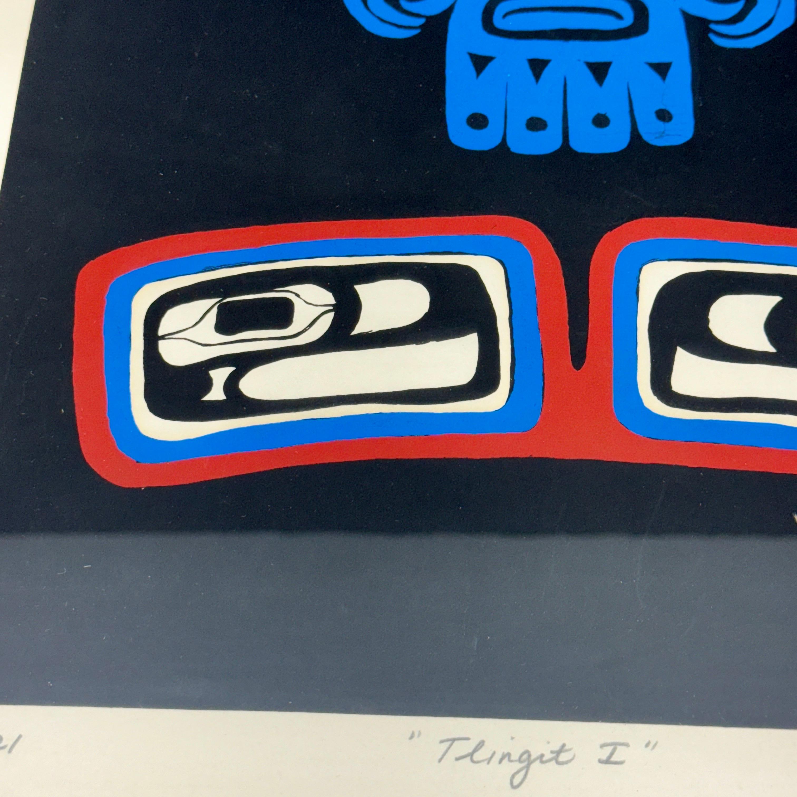 Wood Tlingit American Indians Drawing Print of Raven, Signed C. Saslow