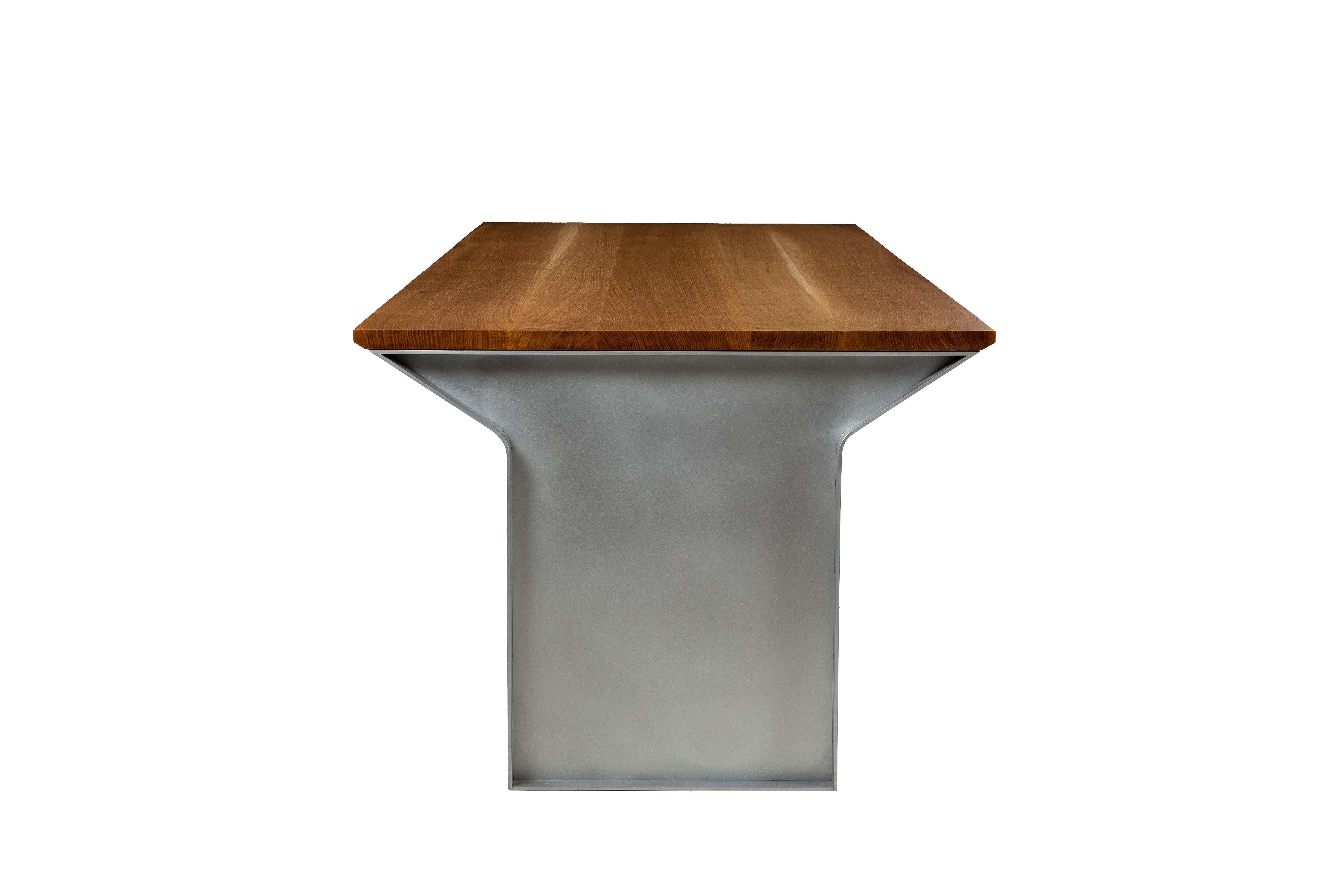 American TM Dining Dining Table 2.0 in Waxed Aluminum and White Oak by Jonathan Nesci For Sale
