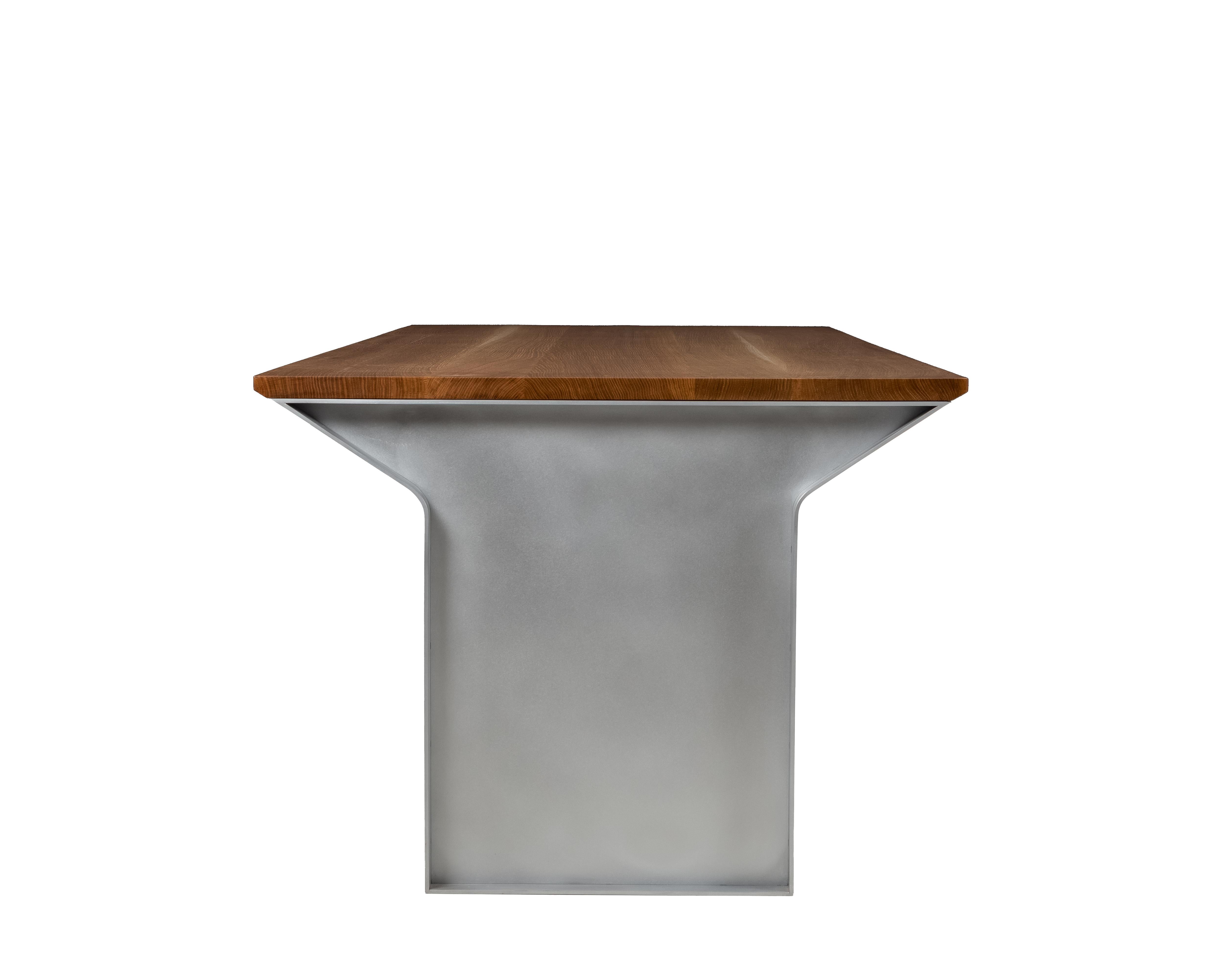 Burnished TM Dining Dining Table 2.0 in Waxed Aluminum and White Oak by Jonathan Nesci For Sale