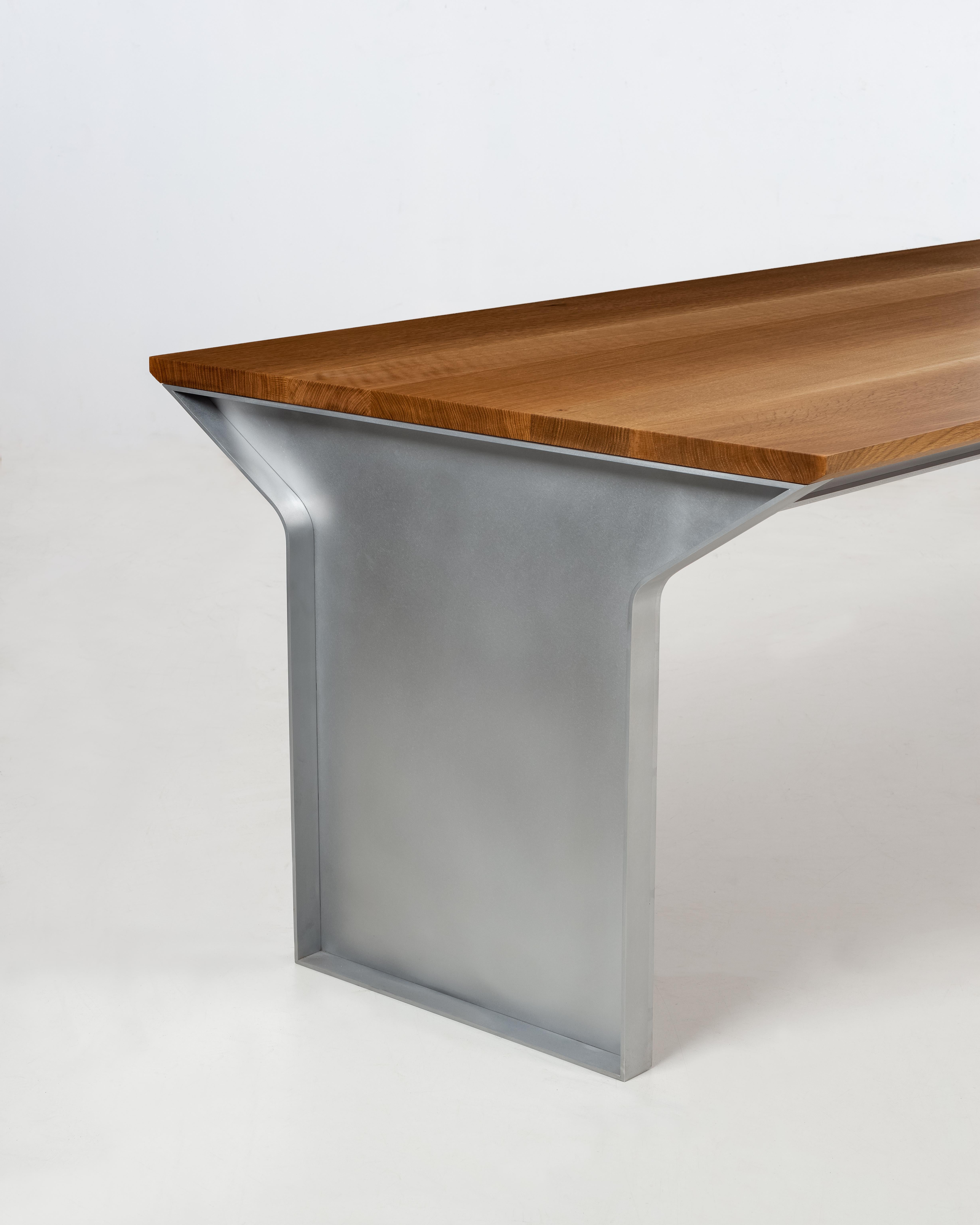 Contemporary TM Dining Dining Table 2.0 in Waxed Aluminum and White Oak by Jonathan Nesci For Sale