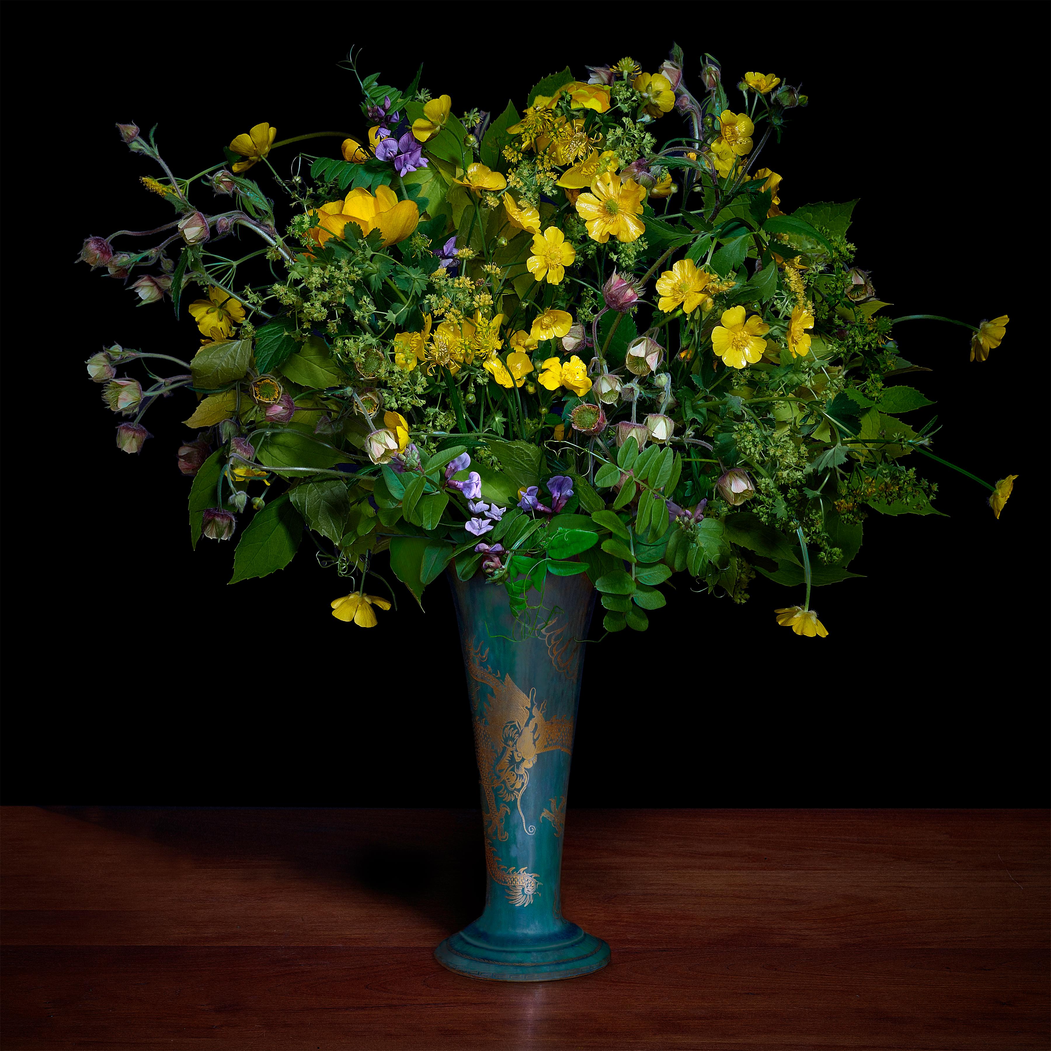 T.M. Glass Color Photograph - Buttercups and Other Wildflowers in a Japanese Vase