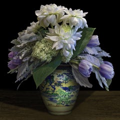 Dahlias, Tulips, and Hydrangeas in a Japanese Vessel