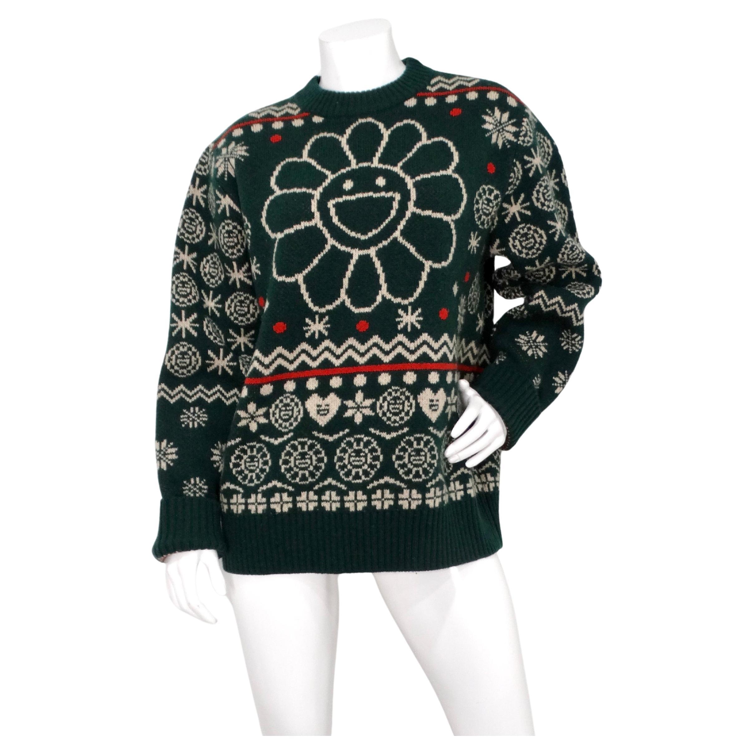 TM/KK Takashi Murakami Wool Holiday Print Sweater For Sale